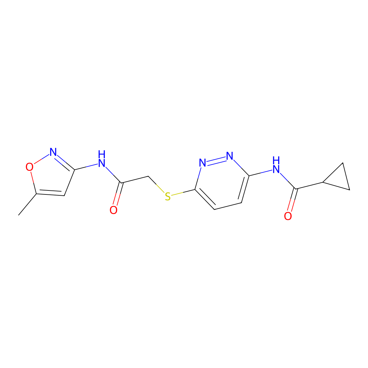 N-[6-({[(5-methyl-1,2-oxazol-3-yl)carbamoyl]methyl}sulfanyl)pyridazin-3-yl]cyclopropanecarboxamide molecular structure, CAS 1021254-74-9