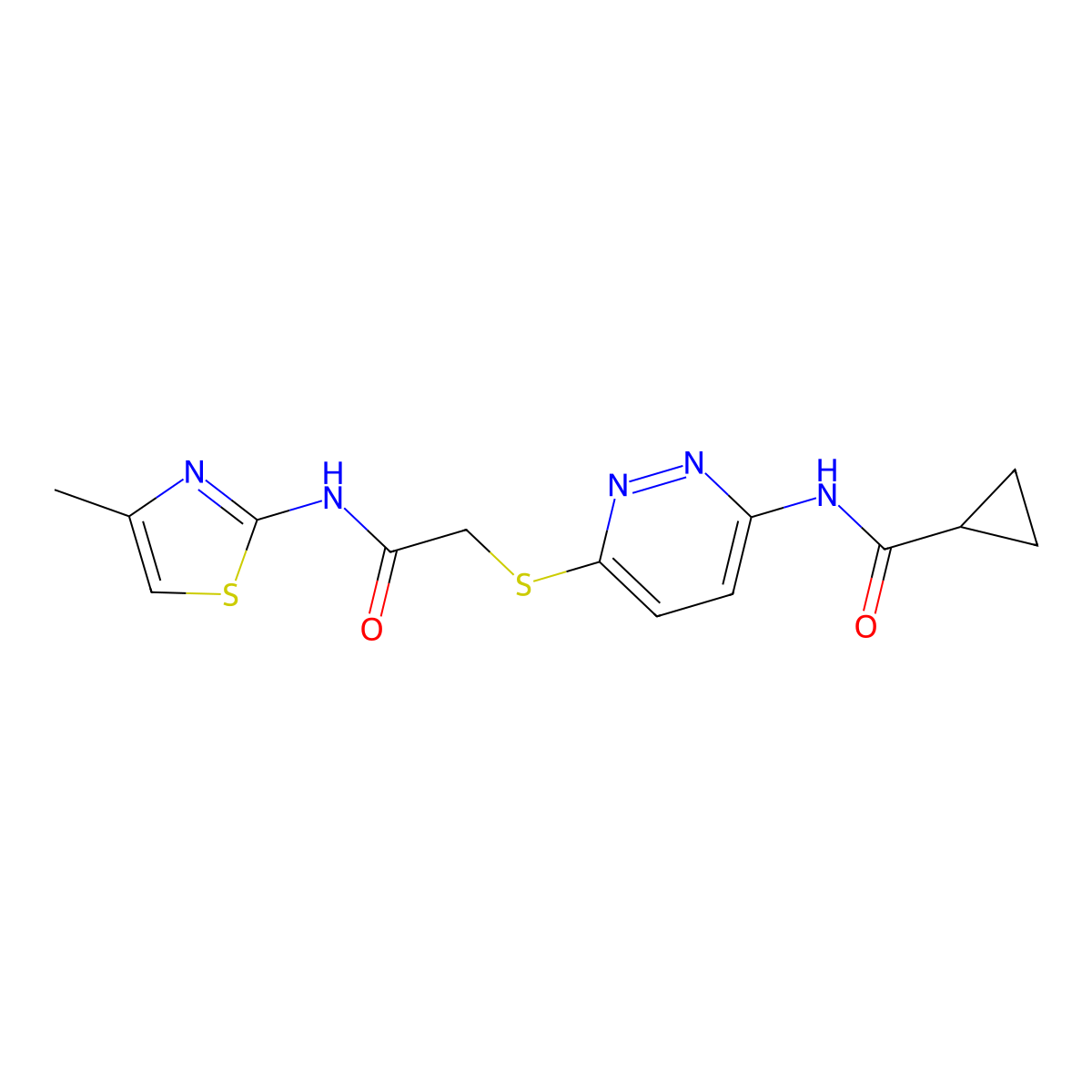 N-[6-({[(4-methyl-1,3-thiazol-2-yl)carbamoyl]methyl}sulfanyl)pyridazin-3-yl]cyclopropanecarboxamide molecular structure, CAS 1021254-76-1