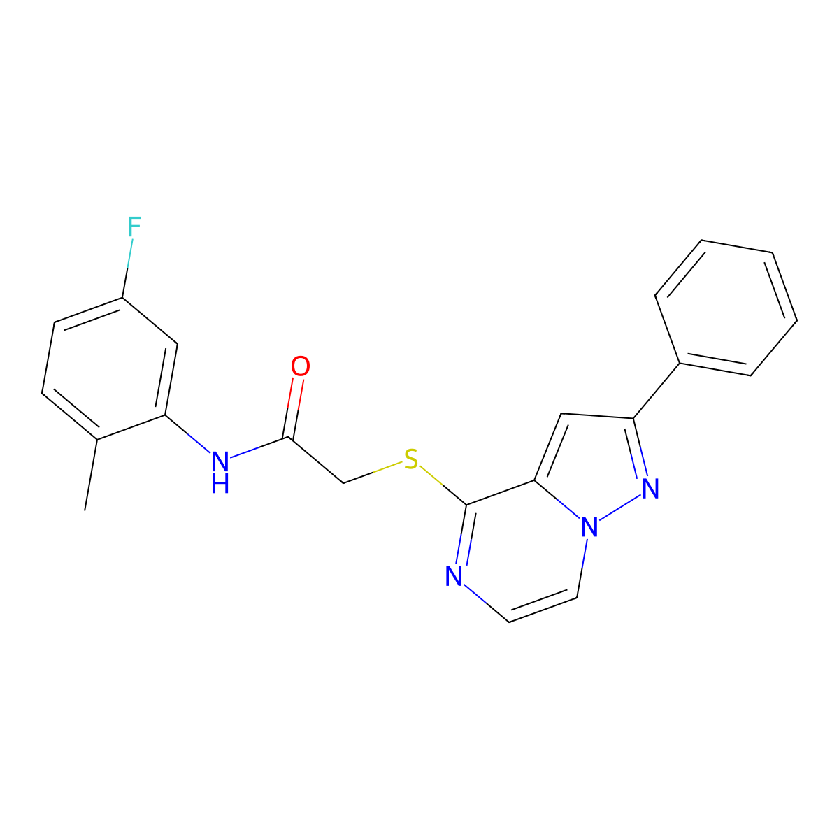 N-(5-fluoro-2-methylphenyl)-2-[(2-phenylpyrazolo[1,5-a]pyrazin-4-yl)thio]acetamide molecular structure, CAS 1021254-81-8