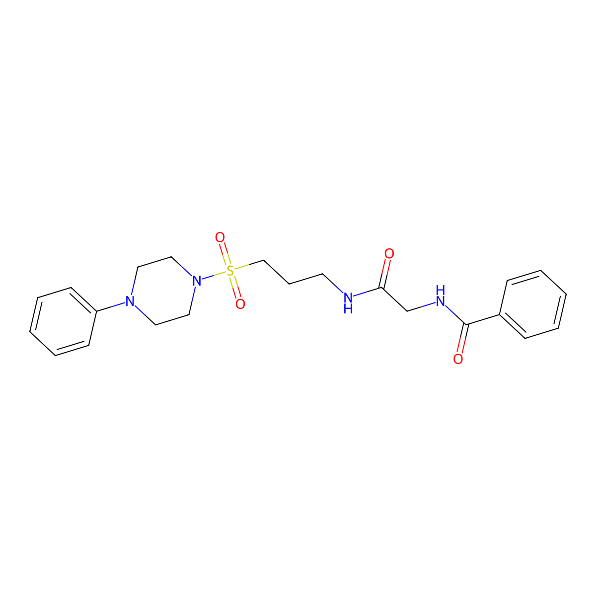 N-(2-oxo-2-((3-((4-phenylpiperazin-1-yl)sulfonyl)propyl)amino)ethyl)benzamide molecular structure, CAS 1021254-82-9