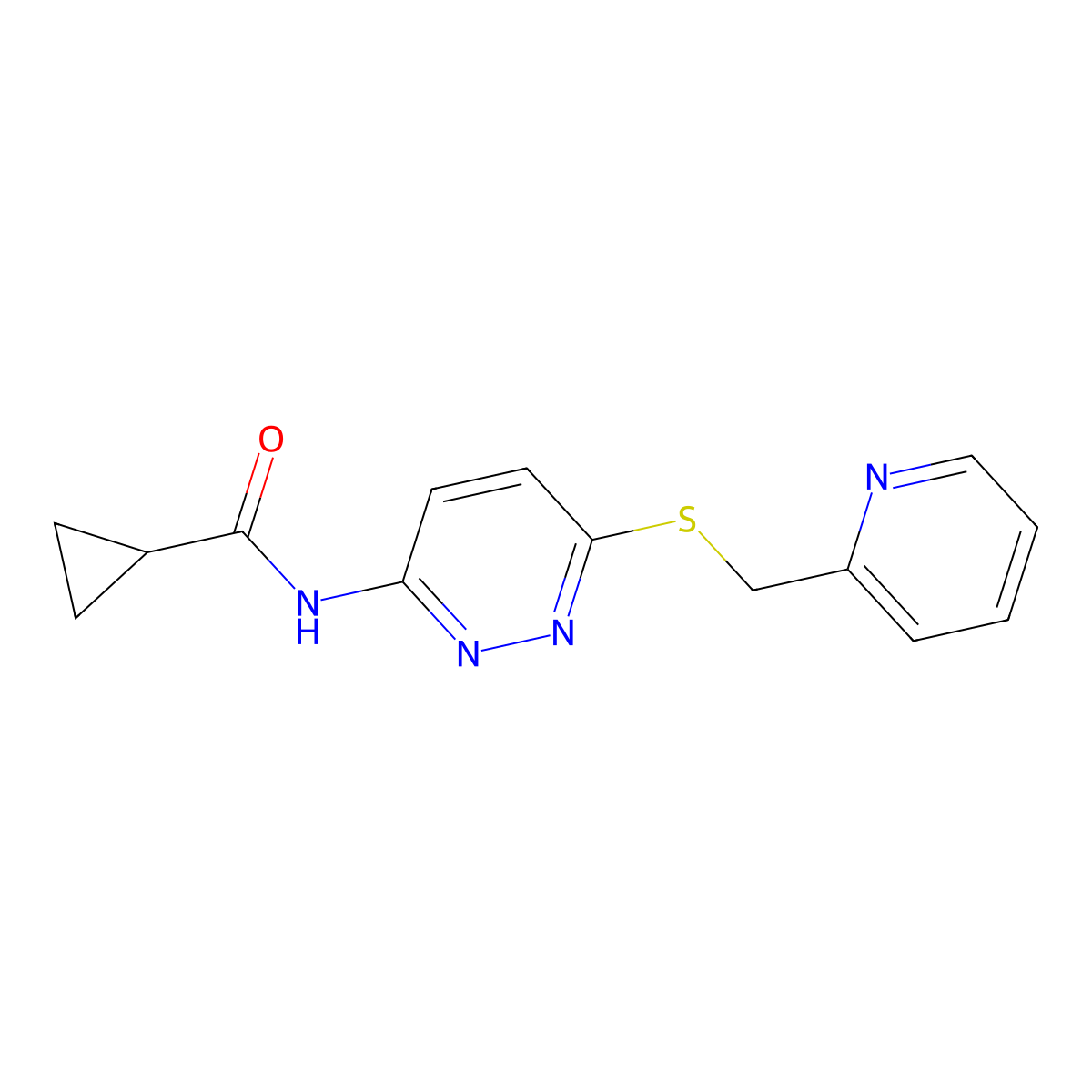 N-(6-{[(pyridin-2-yl)methyl]sulfanyl}pyridazin-3-yl)cyclopropanecarboxamide molecular structure, CAS 1021254-87-4