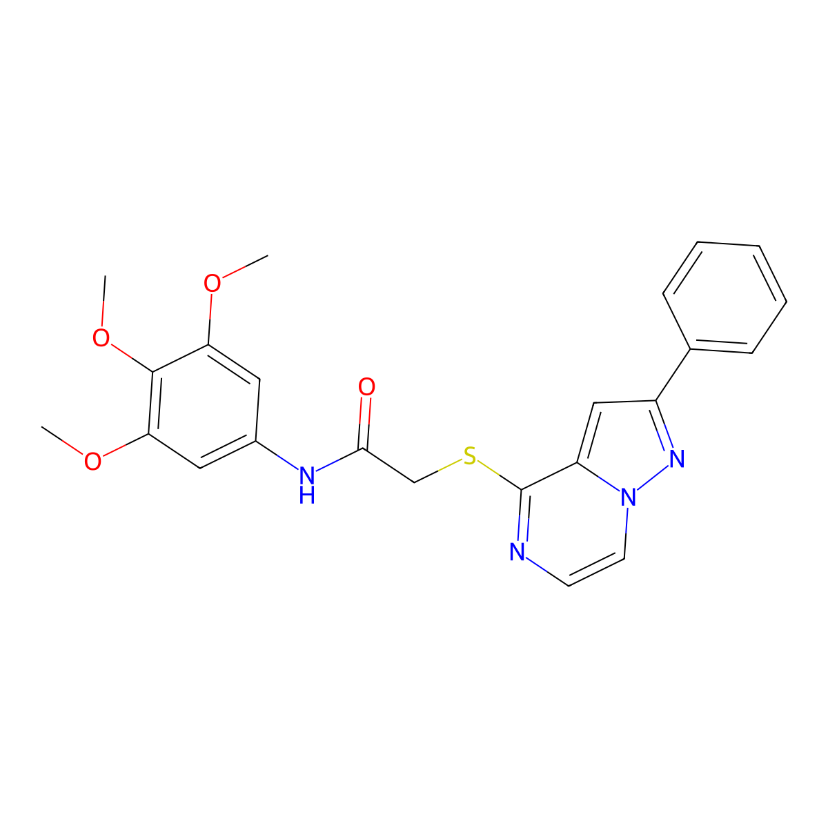 2-({2-Phenylpyrazolo[1,5-A]pyrazin-4-YL}sulfanyl)-N-(3,4,5-trimethoxyphenyl)acetamide molecular structure, CAS 1021254-88-5