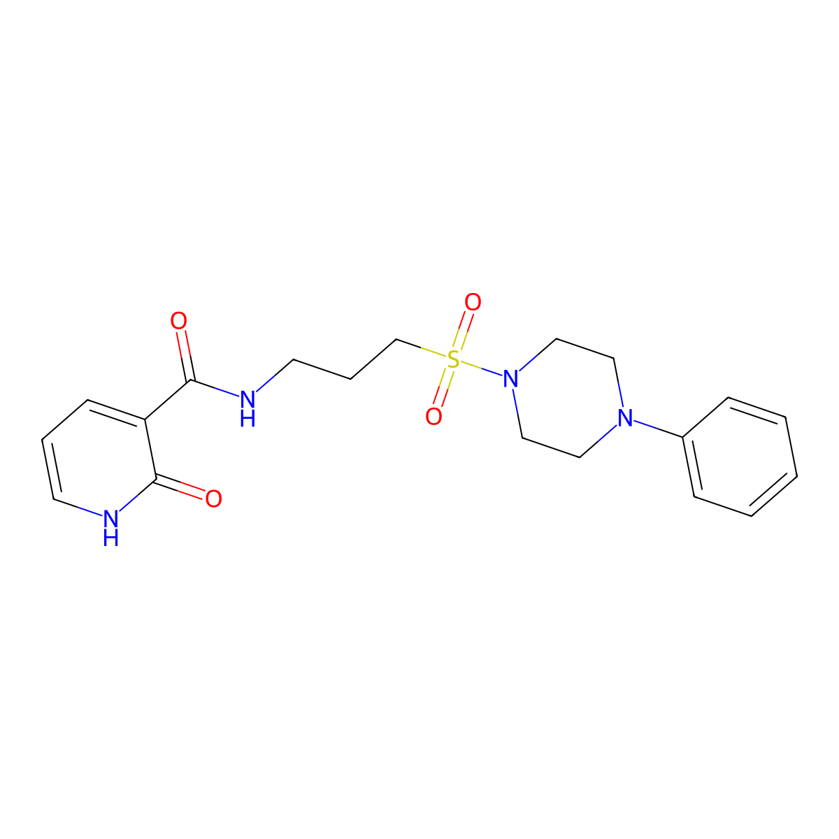 2-oxo-N-(3-((4-phenylpiperazin-1-yl)sulfonyl)propyl)-1,2-dihydropyridine-3-carboxamide molecular structure, CAS 1021254-89-6