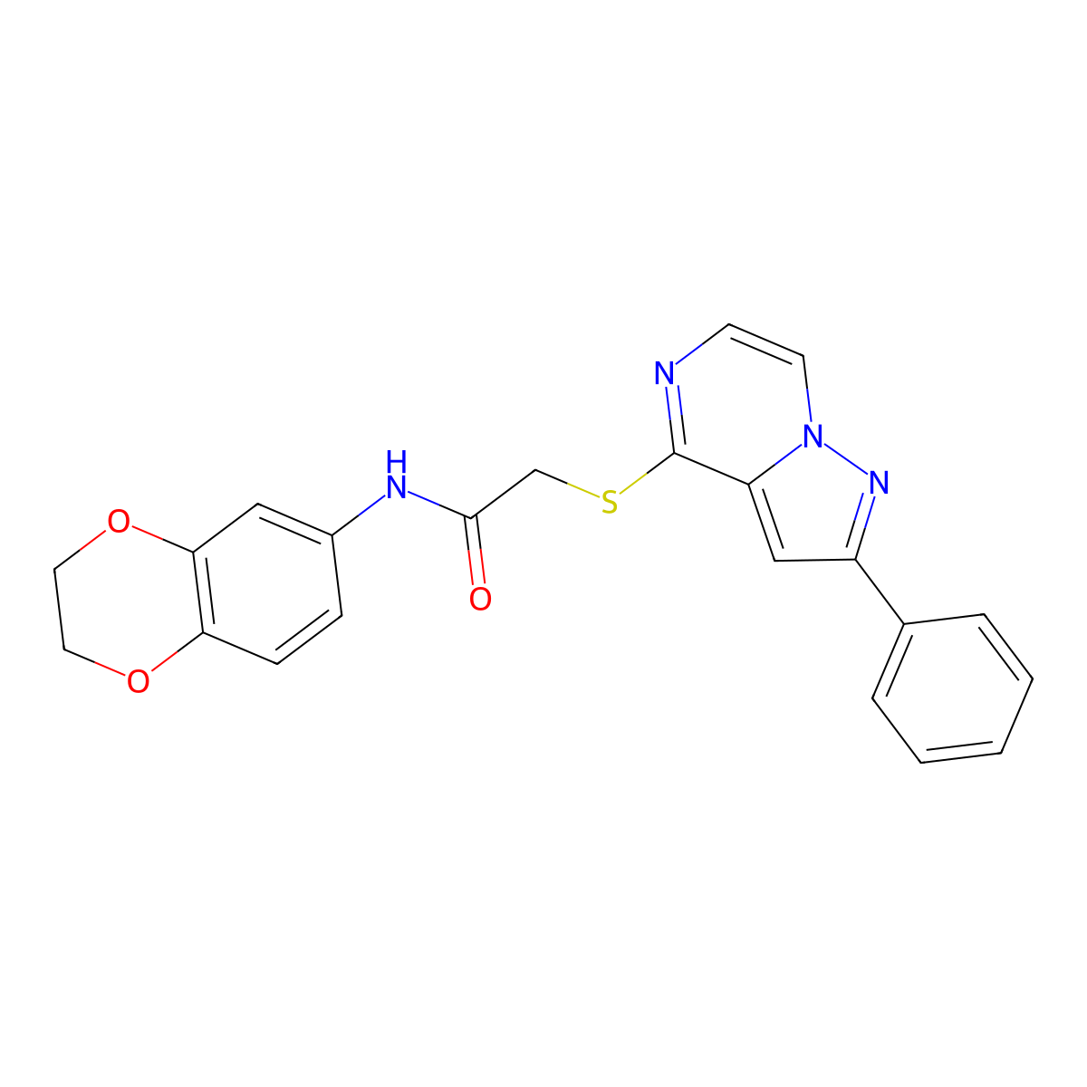 N-(2,3-Dihydro-1,4-benzodioxin-6-YL)-2-({2-phenylpyrazolo[1,5-A]pyrazin-4-YL}sulfanyl)acetamide molecular structure, CAS 1021254-92-1