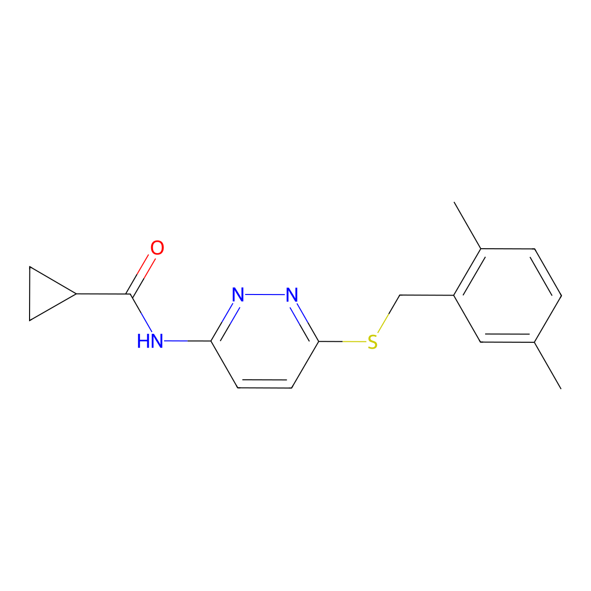 N-(6-{[(2,5-dimethylphenyl)methyl]sulfanyl}pyridazin-3-yl)cyclopropanecarboxamide molecular structure, CAS 1021254-94-3