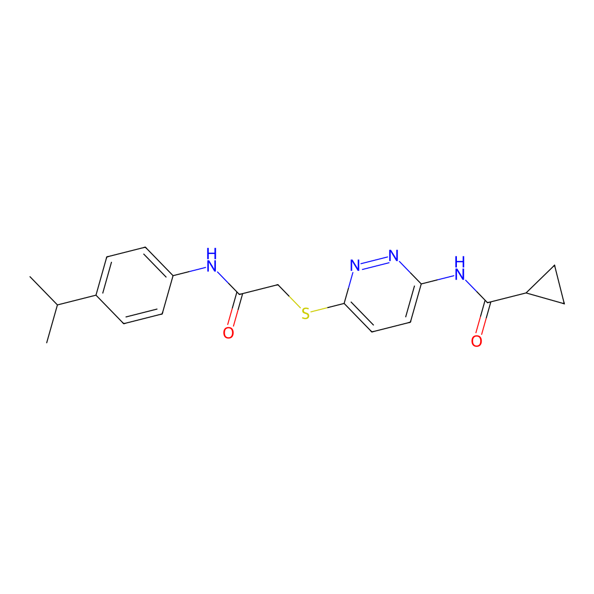 N-{6-[({[4-(propan-2-yl)phenyl]carbamoyl}methyl)sulfanyl]pyridazin-3-yl}cyclopropanecarboxamide molecular structure, CAS 1021254-96-5