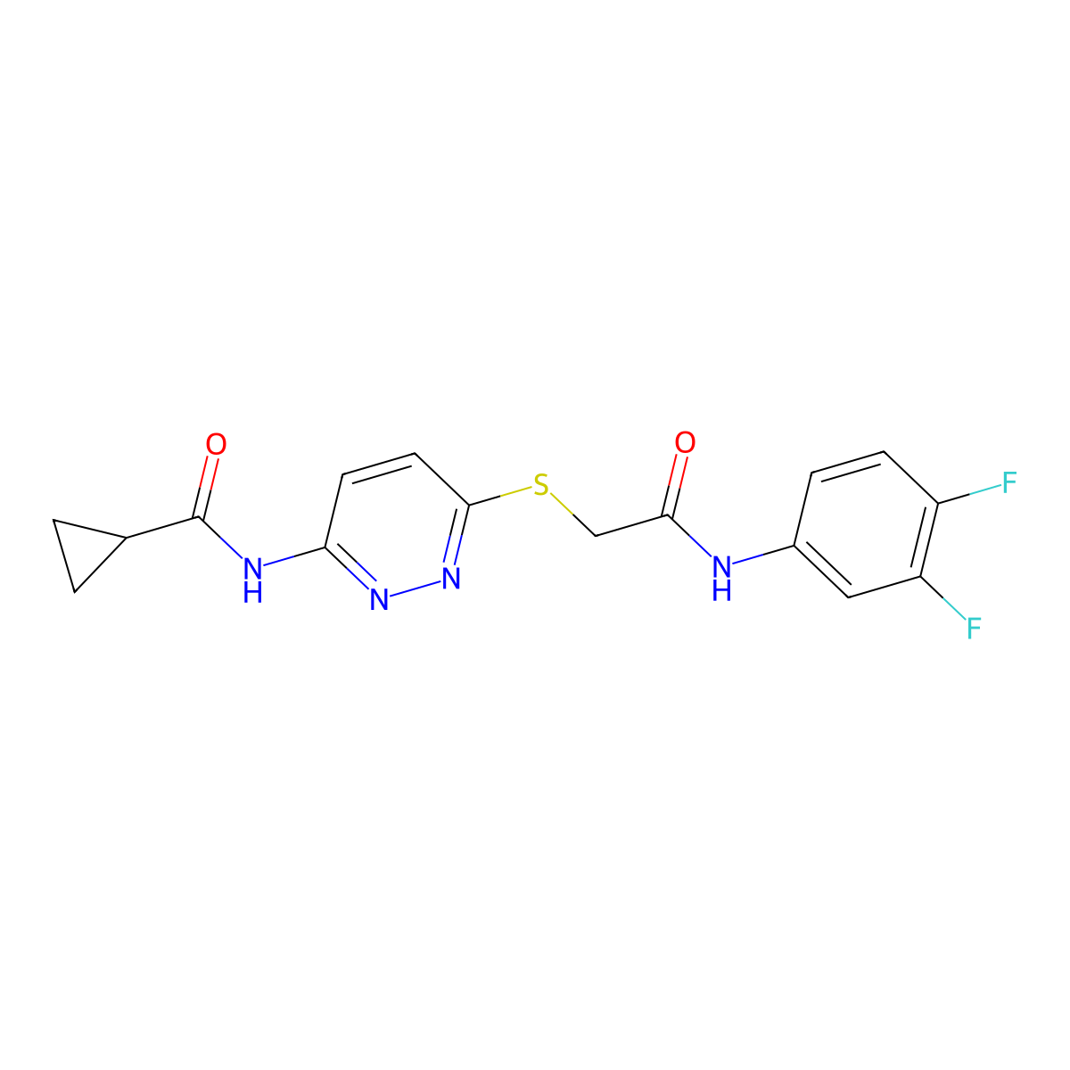 N-[6-({[(3,4-difluorophenyl)carbamoyl]methyl}sulfanyl)pyridazin-3-yl]cyclopropanecarboxamide molecular structure, CAS 1021254-98-7