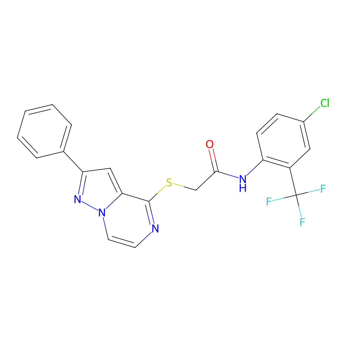 N-[4-chloro-2-(trifluoromethyl)phenyl]-2-[(2-phenylpyrazolo[1,5-a]pyrazin-4-yl)thio]acetamide molecular structure, CAS 1021255-00-4