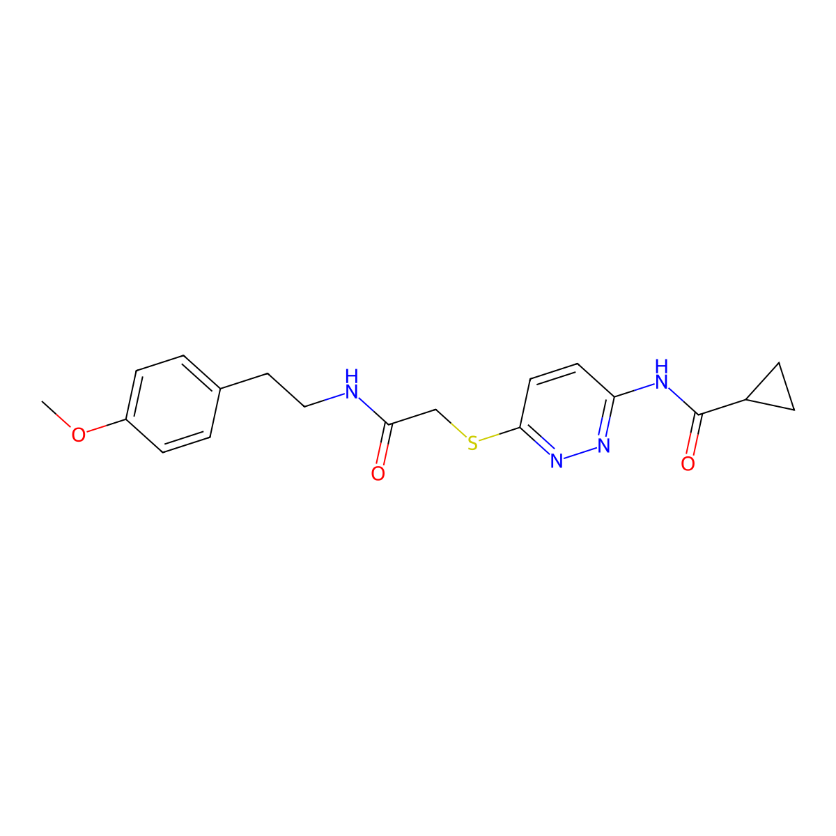 N-{6-[({[2-(4-methoxyphenyl)ethyl]carbamoyl}methyl)sulfanyl]pyridazin-3-yl}cyclopropanecarboxamide molecular structure, CAS 1021255-07-1