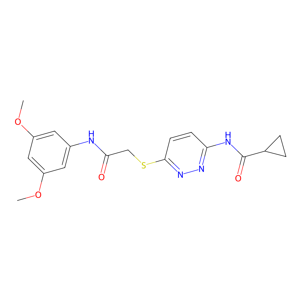N-[6-({[(3,5-dimethoxyphenyl)carbamoyl]methyl}sulfanyl)pyridazin-3-yl]cyclopropanecarboxamide molecular structure, CAS 1021255-11-7