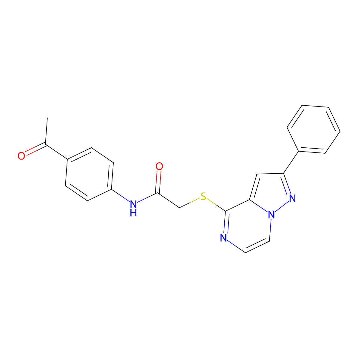 N-(4-Acetylphenyl)-2-({2-phenylpyrazolo[1,5-A]pyrazin-4-YL}sulfanyl)acetamide molecular structure, CAS 1021255-12-8