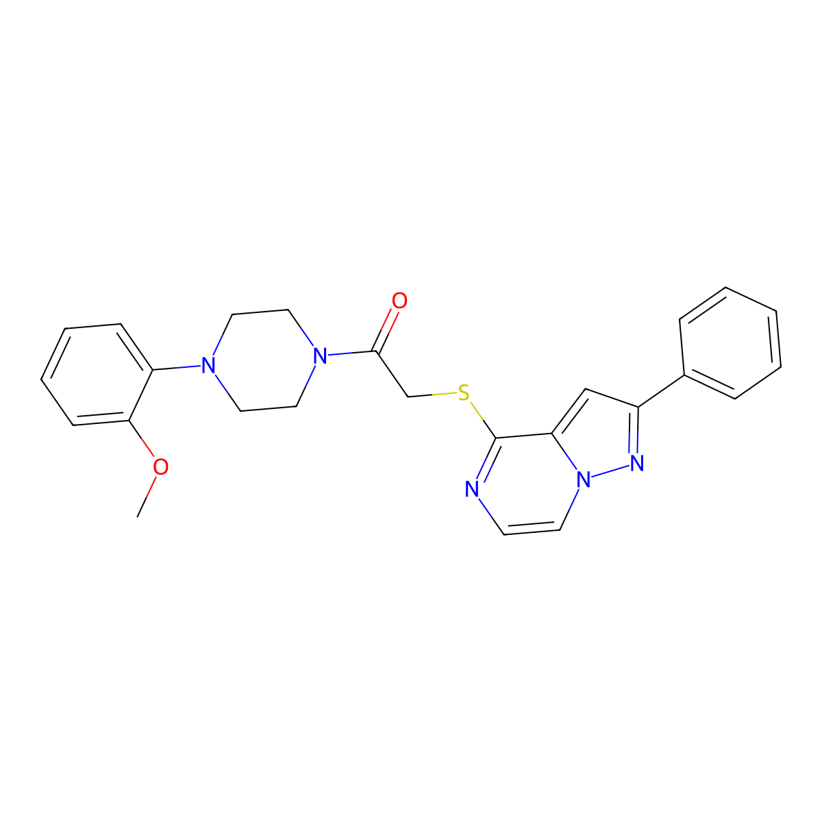 1-[4-(2-Methoxyphenyl)piperazin-1-yl]-2-({2-phenylpyrazolo[1,5-a]pyrazin-4-yl}sulfanyl)ethan-1-one molecular structure, CAS 1021255-14-0
