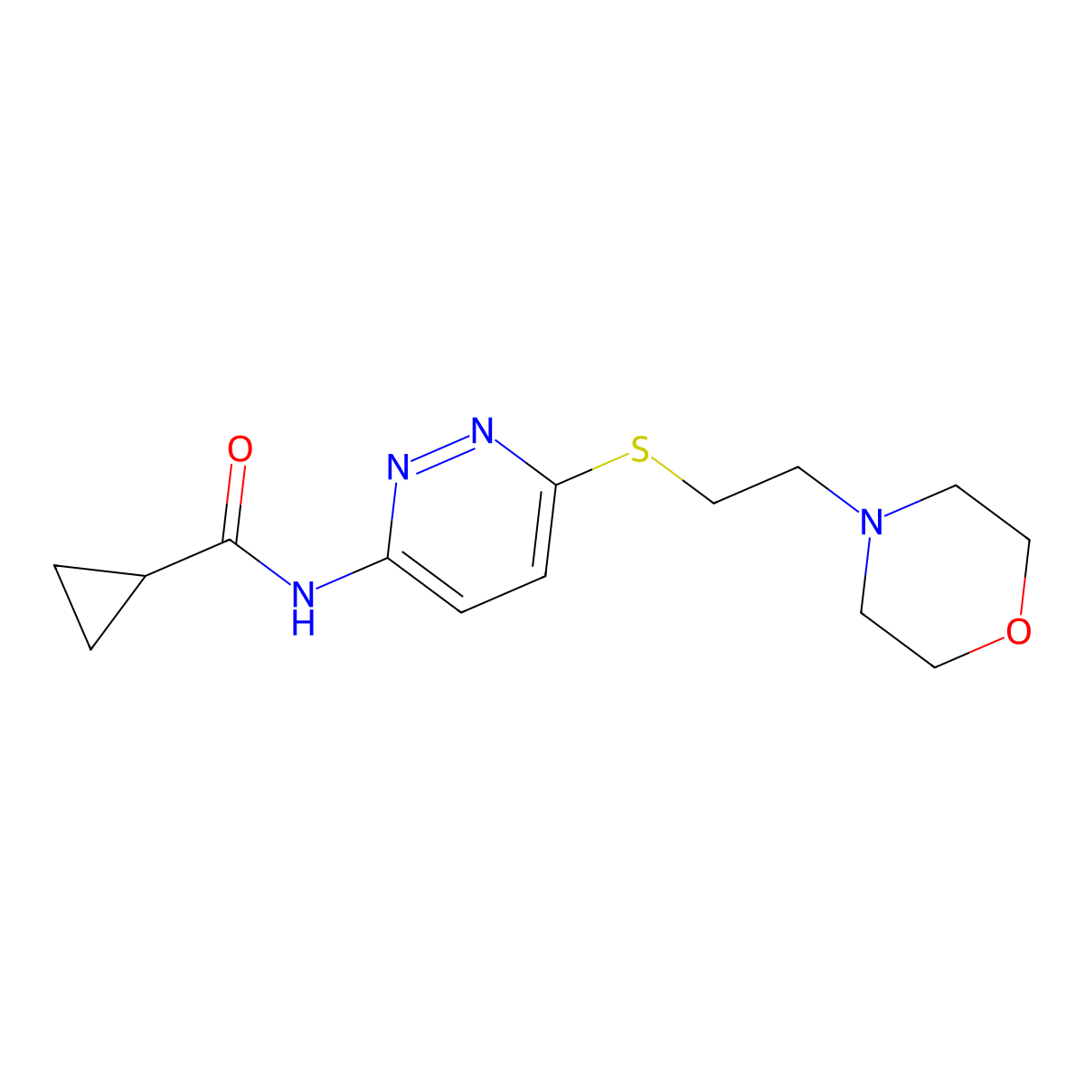 N-(6-{[2-(morpholin-4-yl)ethyl]sulfanyl}pyridazin-3-yl)cyclopropanecarboxamide molecular structure, CAS 1021255-15-1
