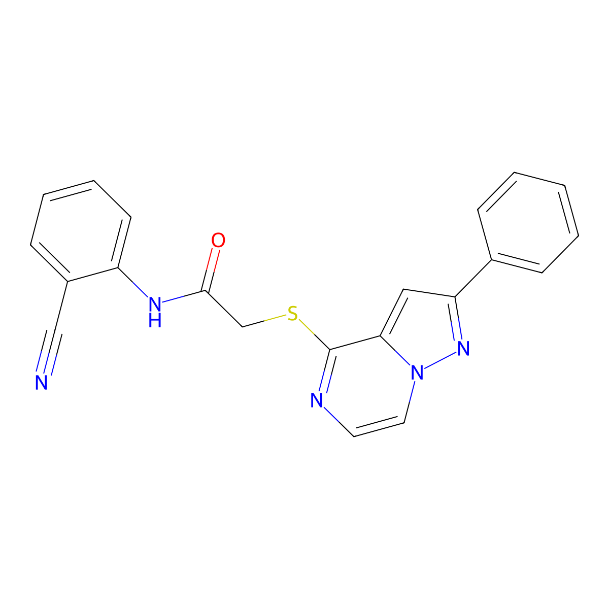 N-(2-Cyanophenyl)-2-({2-phenylpyrazolo[1,5-A]pyrazin-4-YL}sulfanyl)acetamide molecular structure, CAS 1021255-16-2