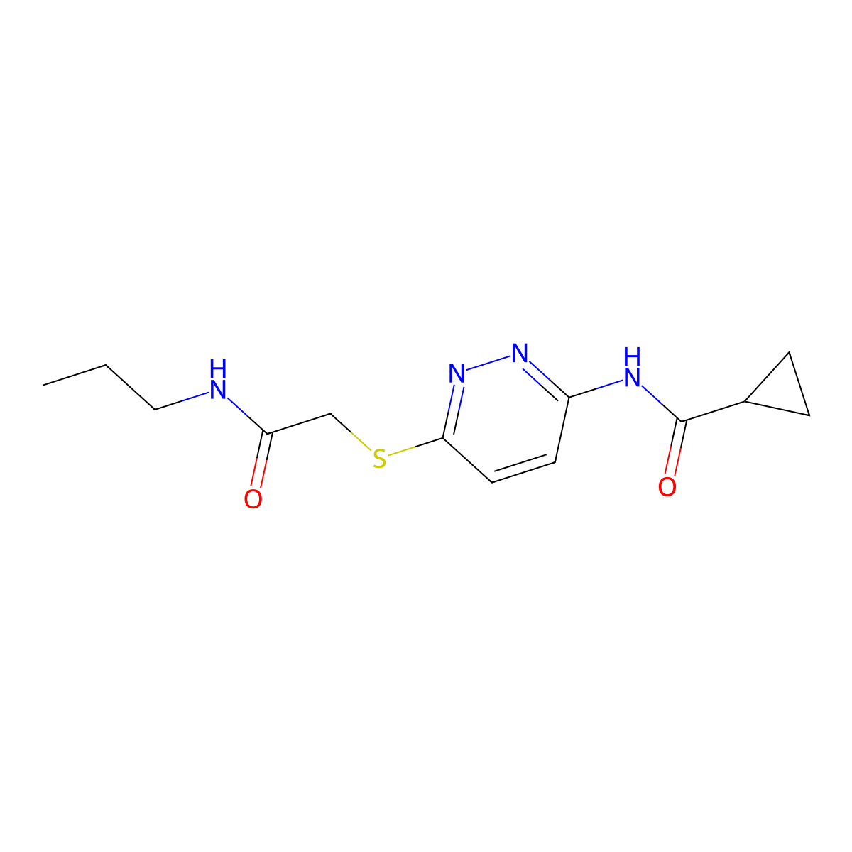 N-(6-{[(propylcarbamoyl)methyl]sulfanyl}pyridazin-3-yl)cyclopropanecarboxamide molecular structure, CAS 1021255-17-3