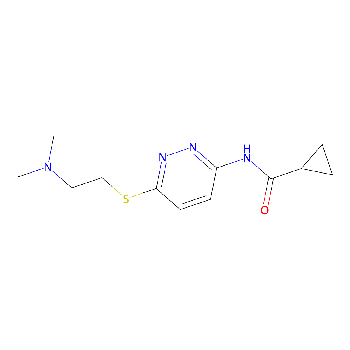 N-(6-{[2-(dimethylamino)ethyl]sulfanyl}pyridazin-3-yl)cyclopropanecarboxamide molecular structure, CAS 1021255-19-5