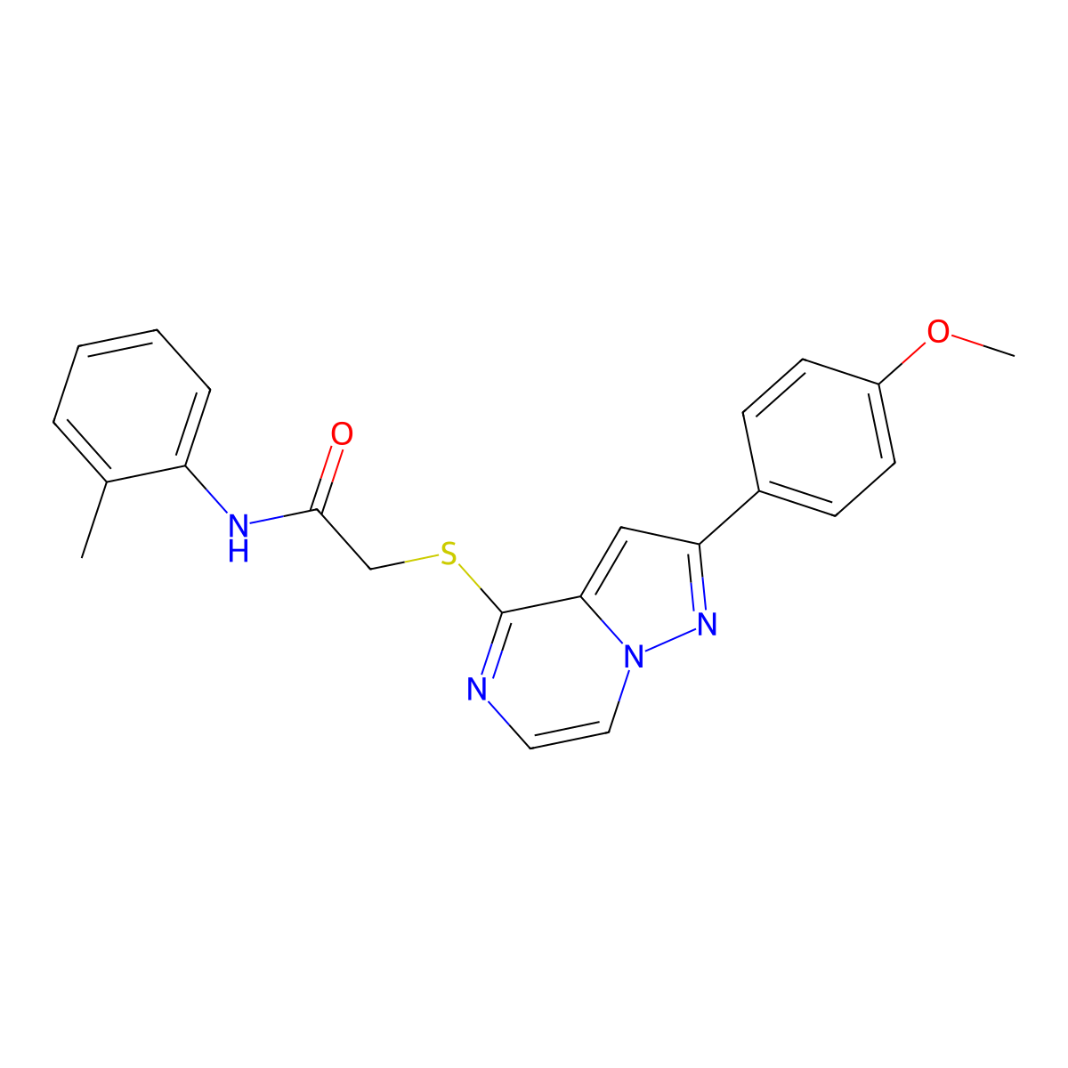 2-{[2-(4-methoxyphenyl)pyrazolo[1,5-a]pyrazin-4-yl]sulfanyl}-N-(2-methylphenyl)acetamide molecular structure, CAS 1021255-20-8