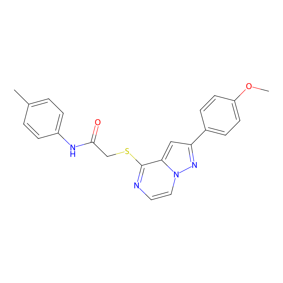 2-{[2-(4-methoxyphenyl)pyrazolo[1,5-a]pyrazin-4-yl]sulfanyl}-N-(4-methylphenyl)acetamide molecular structure, CAS 1021255-22-0