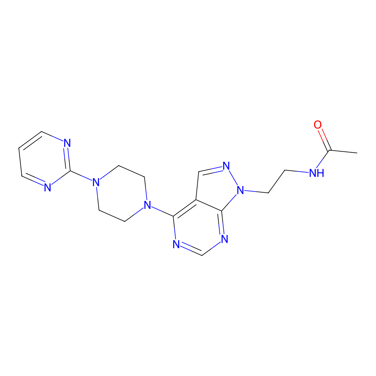 N-(2-{4-[4-(pyrimidin-2-yl)piperazin-1-yl]-1H-pyrazolo[3,4-d]pyrimidin-1-yl}ethyl)acetamide molecular structure, CAS 1021255-26-4