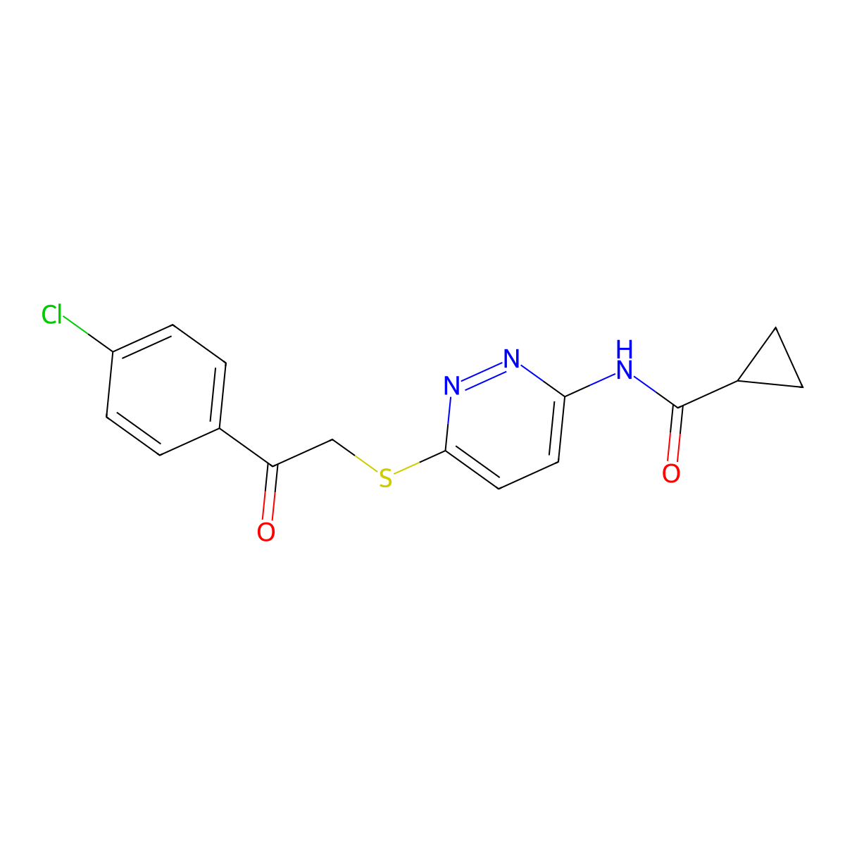N-(6-{[2-(4-chlorophenyl)-2-oxoethyl]sulfanyl}pyridazin-3-yl)cyclopropanecarboxamide molecular structure, CAS 1021255-29-7