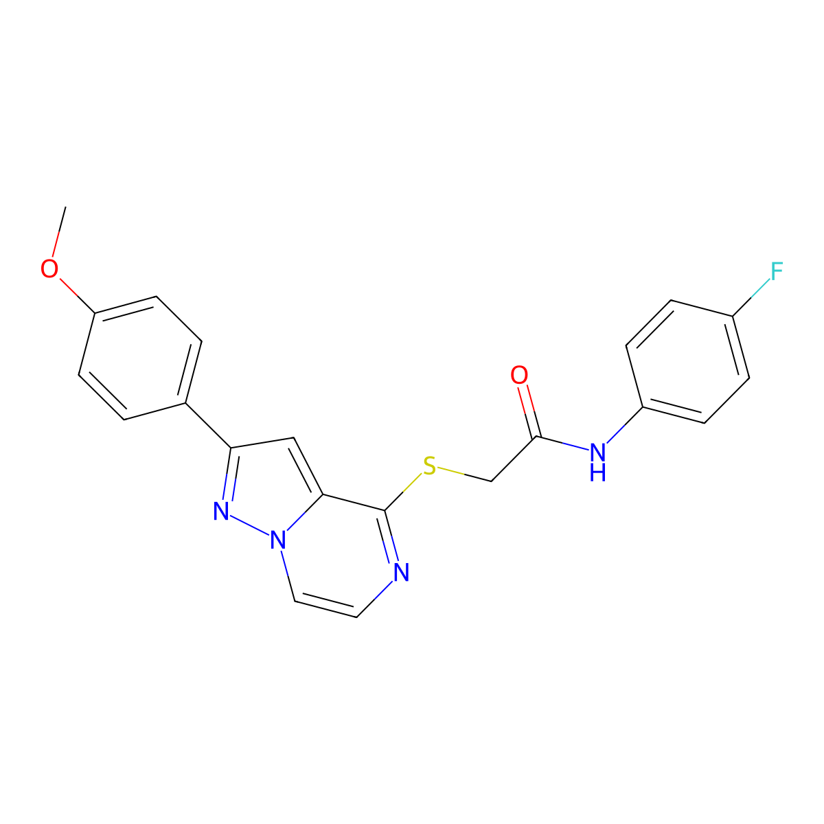 N-(4-fluorophenyl)-2-{[2-(4-methoxyphenyl)pyrazolo[1,5-a]pyrazin-4-yl]sulfanyl}acetamide molecular structure, CAS 1021255-30-0