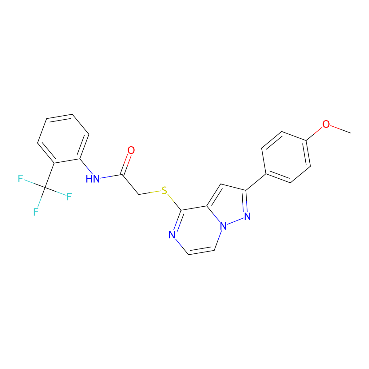2-{[2-(4-methoxyphenyl)pyrazolo[1,5-a]pyrazin-4-yl]sulfanyl}-N-[2-(trifluoromethyl)phenyl]acetamide molecular structure, CAS 1021255-32-2
