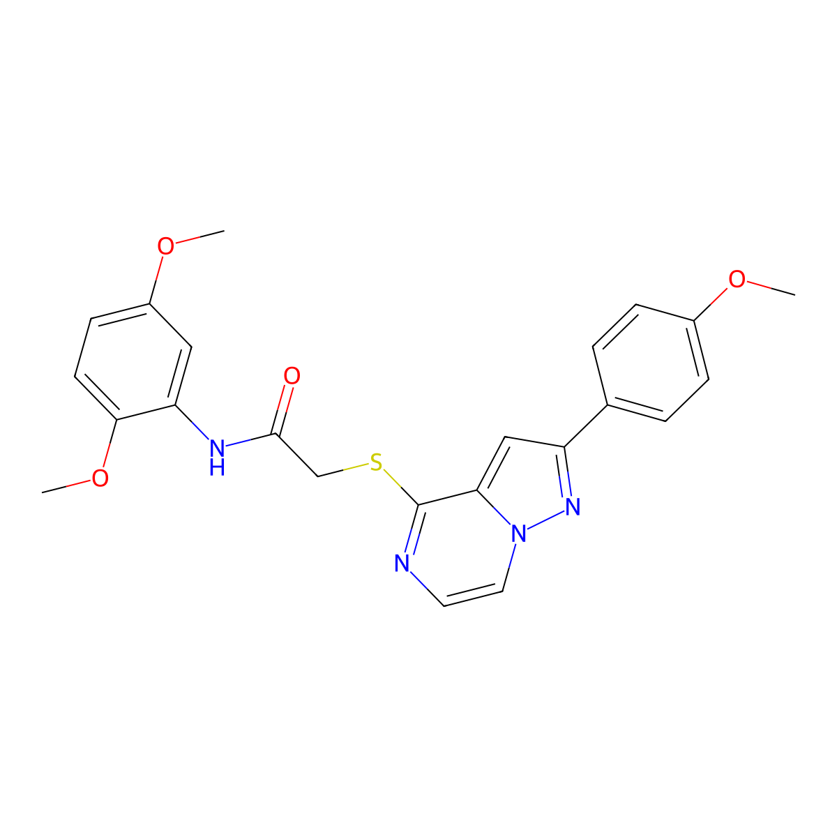 N-(2,5-dimethoxyphenyl)-2-{[2-(4-methoxyphenyl)pyrazolo[1,5-a]pyrazin-4-yl]sulfanyl}acetamide molecular structure, CAS 1021255-36-6