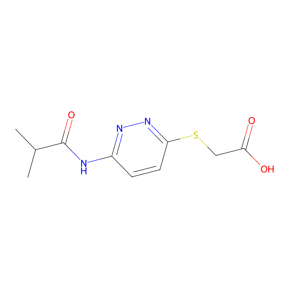 2-{[6-(2-Methylpropanamido)pyridazin-3-yl]sulfanyl}acetic acid molecular structure, CAS 1021255-39-9