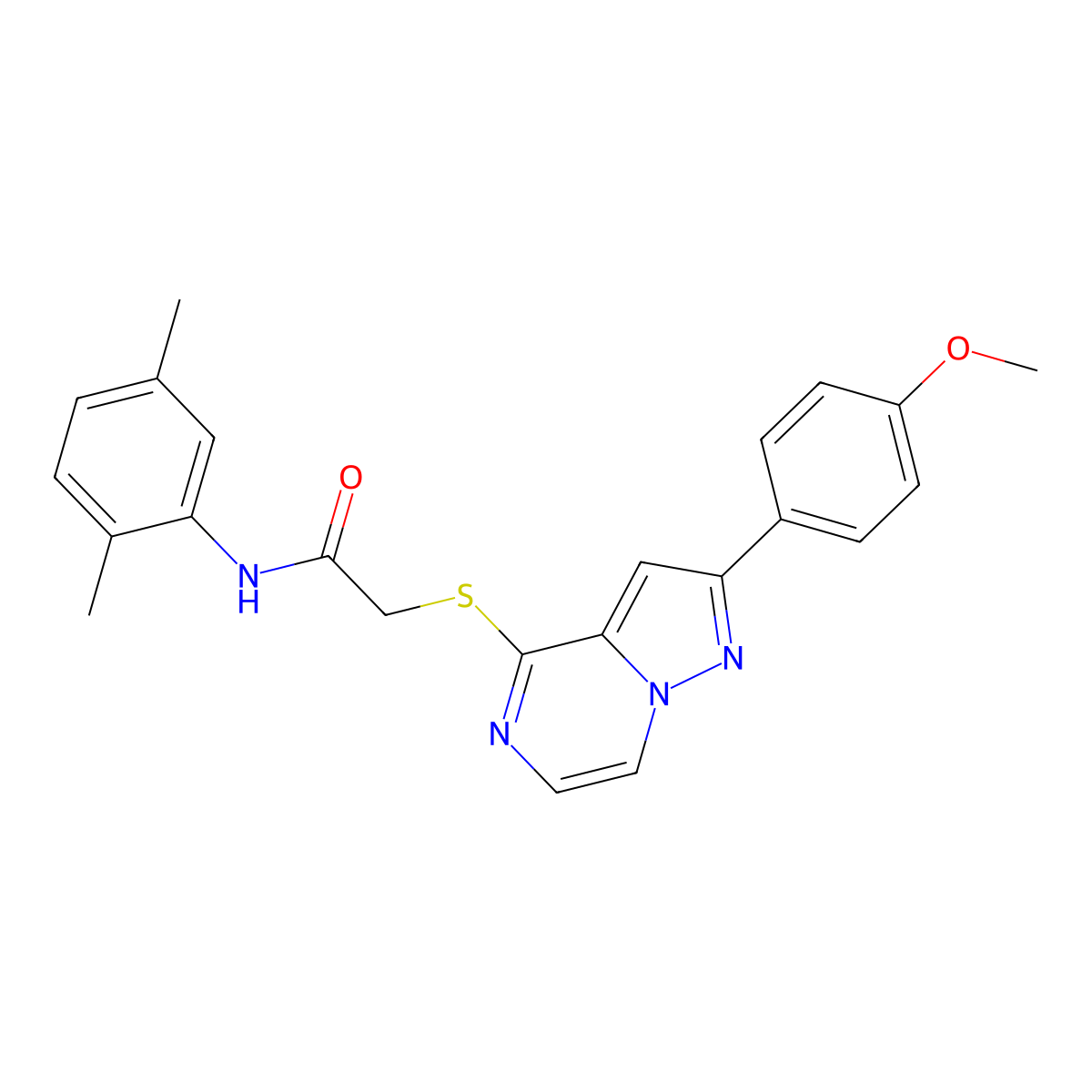 N-(2,5-dimethylphenyl)-2-{[2-(4-methoxyphenyl)pyrazolo[1,5-a]pyrazin-4-yl]sulfanyl}acetamide molecular structure, CAS 1021255-42-4