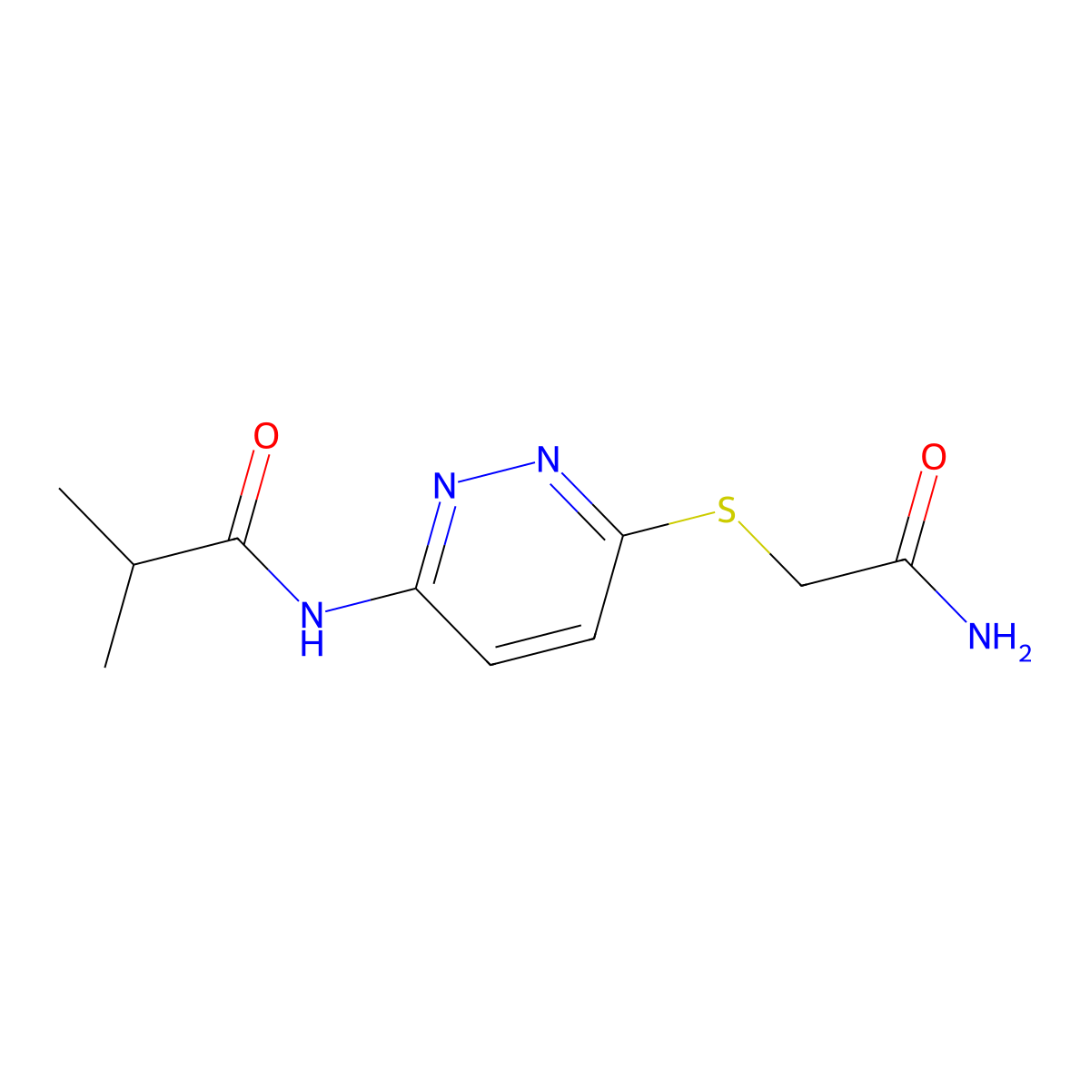 N-{6-[(carbamoylmethyl)sulfanyl]pyridazin-3-yl}-2-methylpropanamide molecular structure, CAS 1021255-43-5