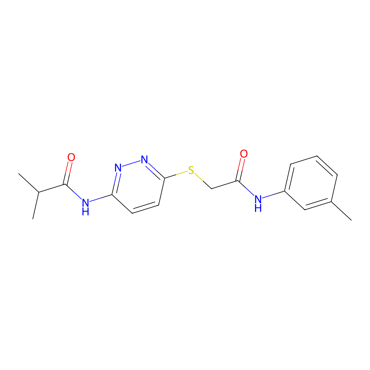 2-methyl-N-[6-({[(3-methylphenyl)carbamoyl]methyl}sulfanyl)pyridazin-3-yl]propanamide molecular structure, CAS 1021255-45-7