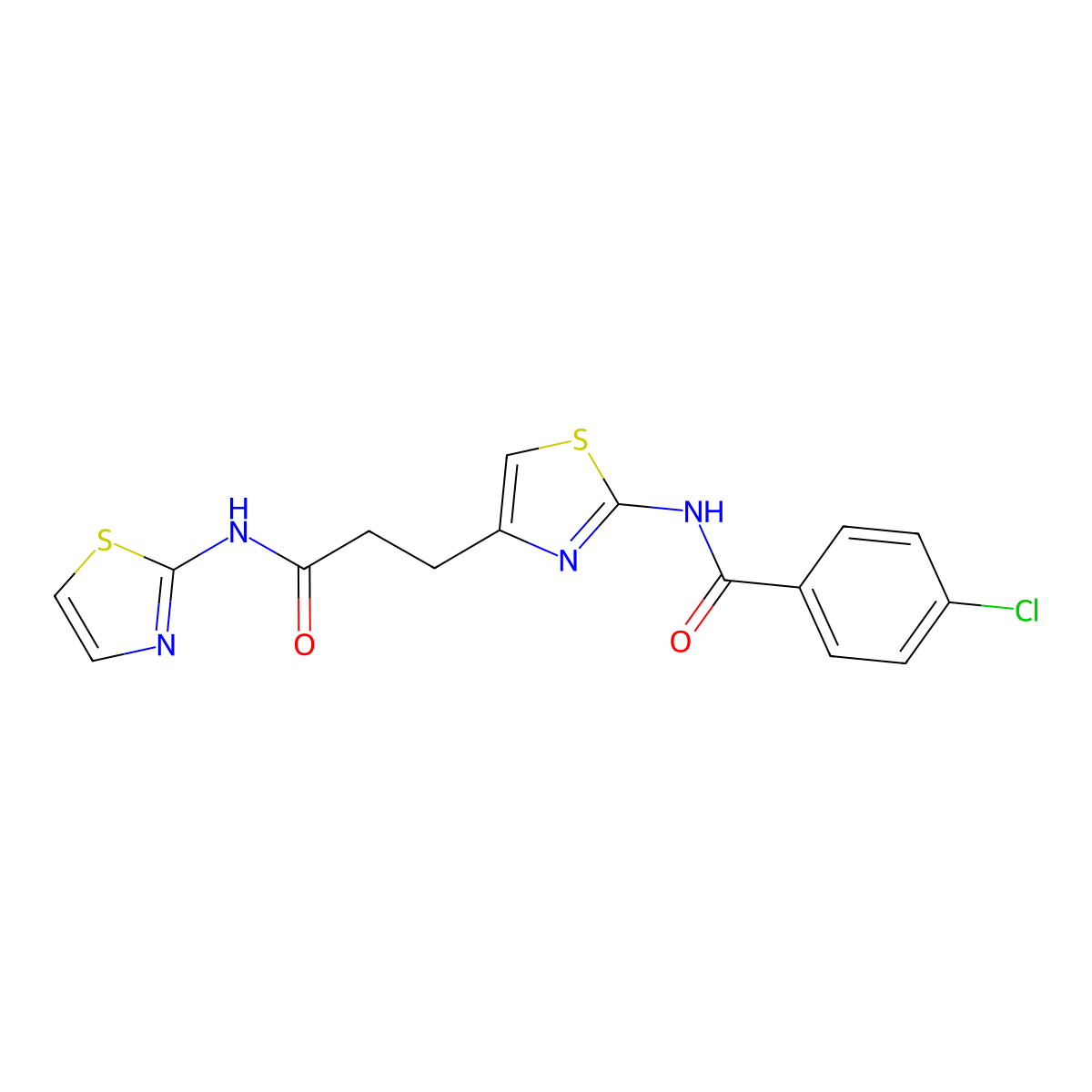 4-chloro-N-(4-(3-oxo-3-(thiazol-2-ylamino)propyl)thiazol-2-yl)benzamide molecular structure, CAS 1021255-48-0