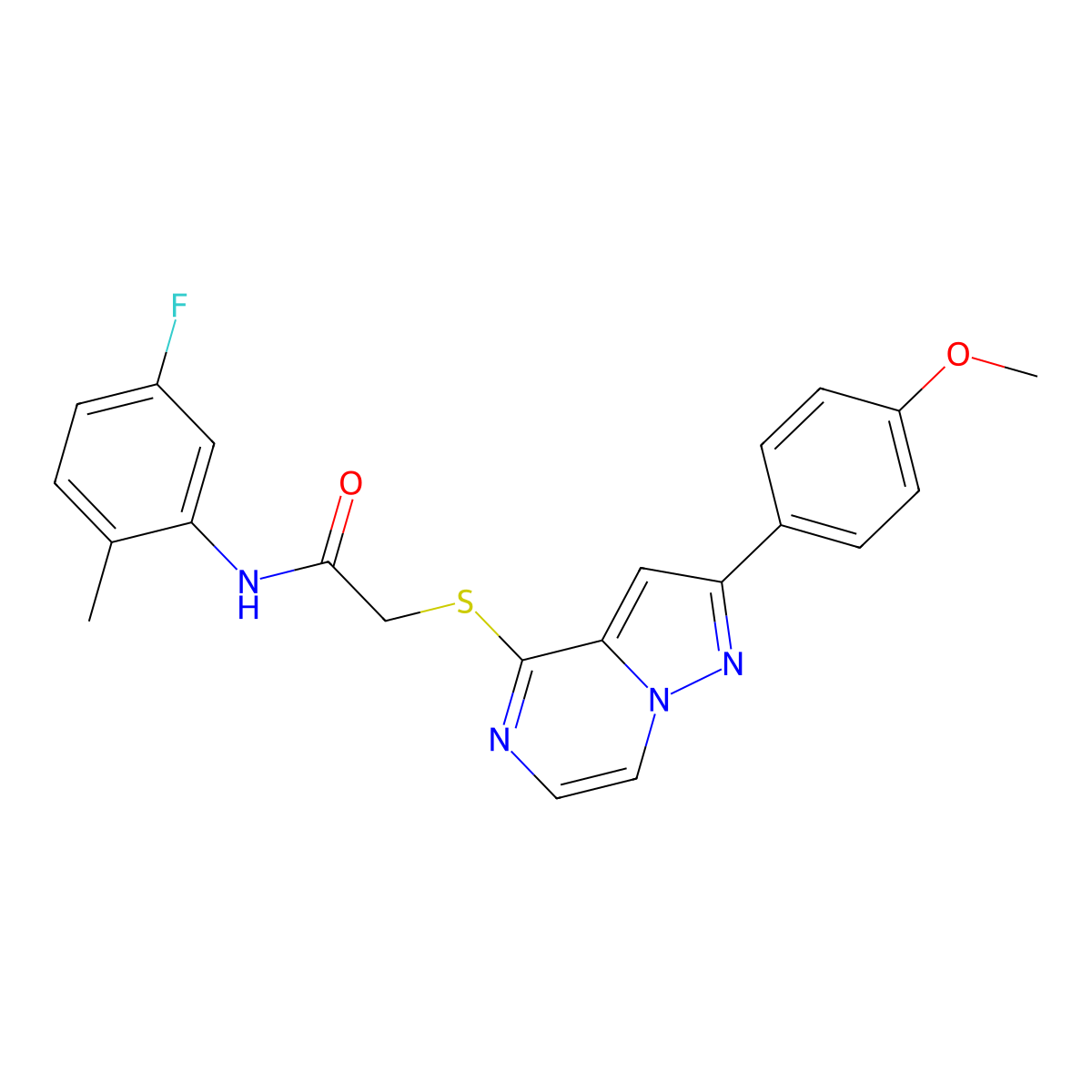 N-(5-fluoro-2-methylphenyl)-2-{[2-(4-methoxyphenyl)pyrazolo[1,5-a]pyrazin-4-yl]sulfanyl}acetamide molecular structure, CAS 1021255-49-1
