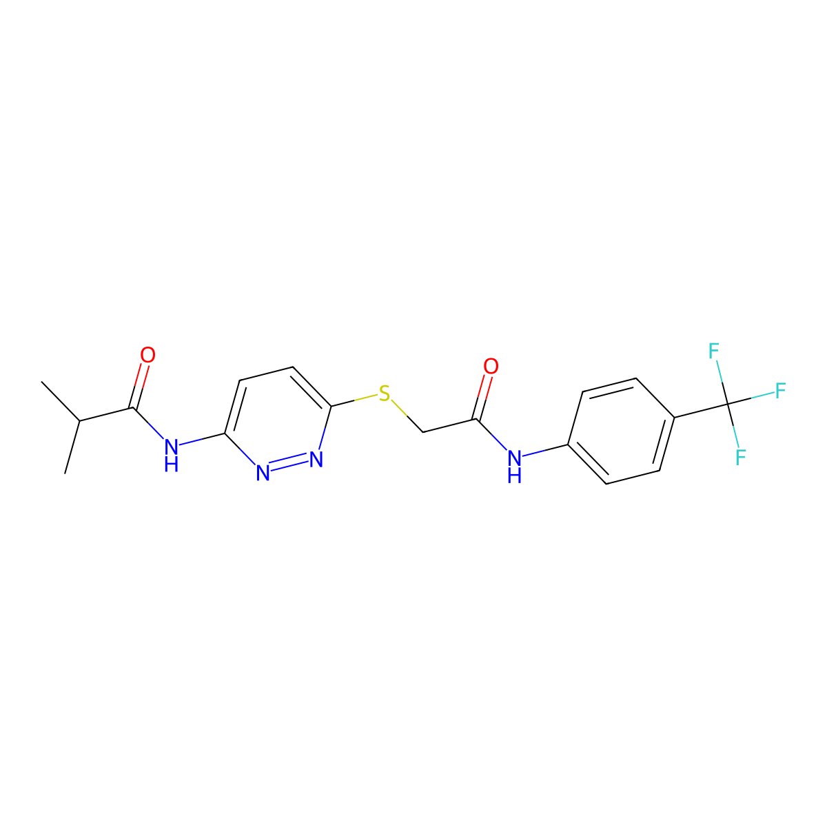 2-methyl-N-{6-[({[4-(trifluoromethyl)phenyl]carbamoyl}methyl)sulfanyl]pyridazin-3-yl}propanamide molecular structure, CAS 1021255-50-4