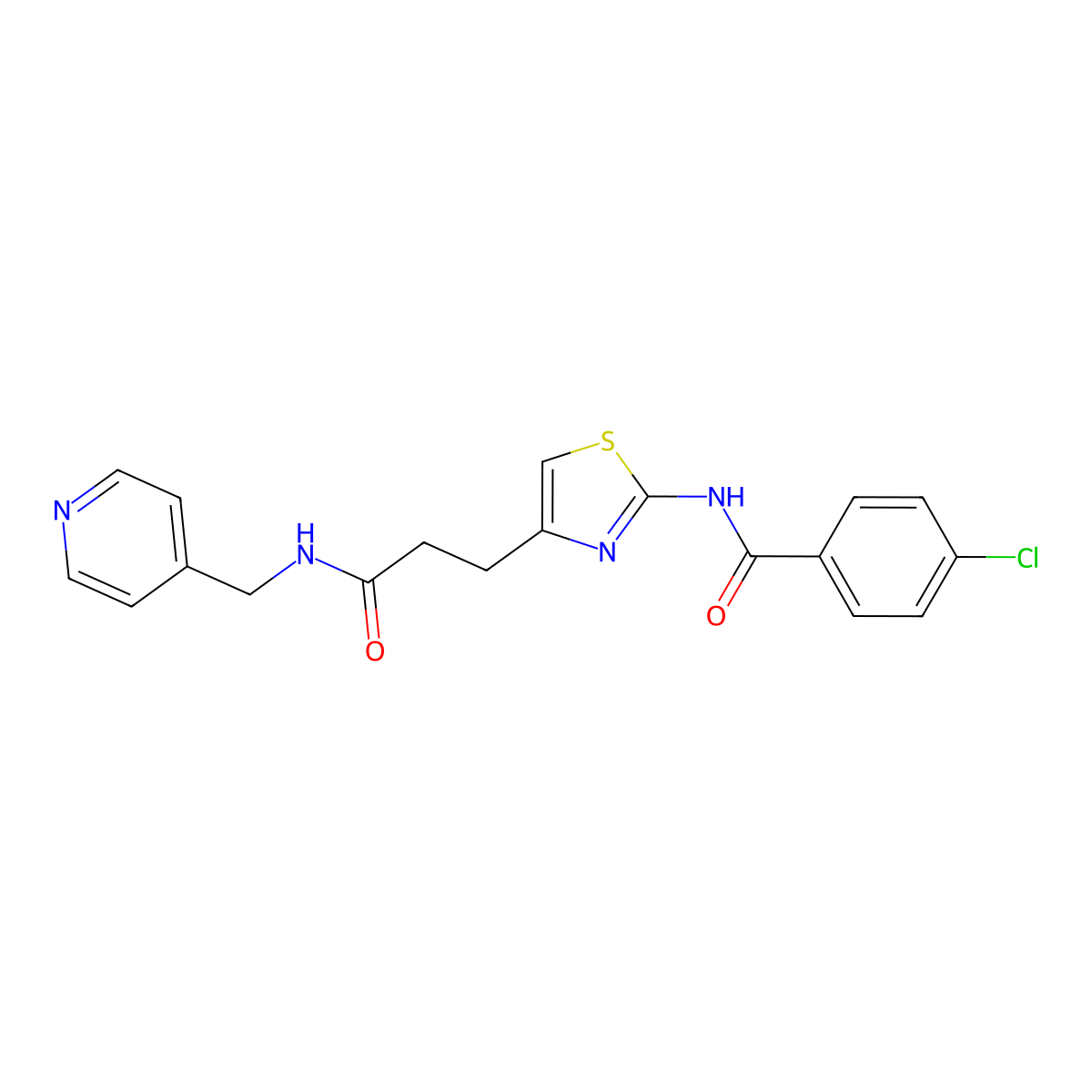 4-chloro-N-(4-(3-oxo-3-((pyridin-4-ylmethyl)amino)propyl)thiazol-2-yl)benzamide molecular structure, CAS 1021255-51-5
