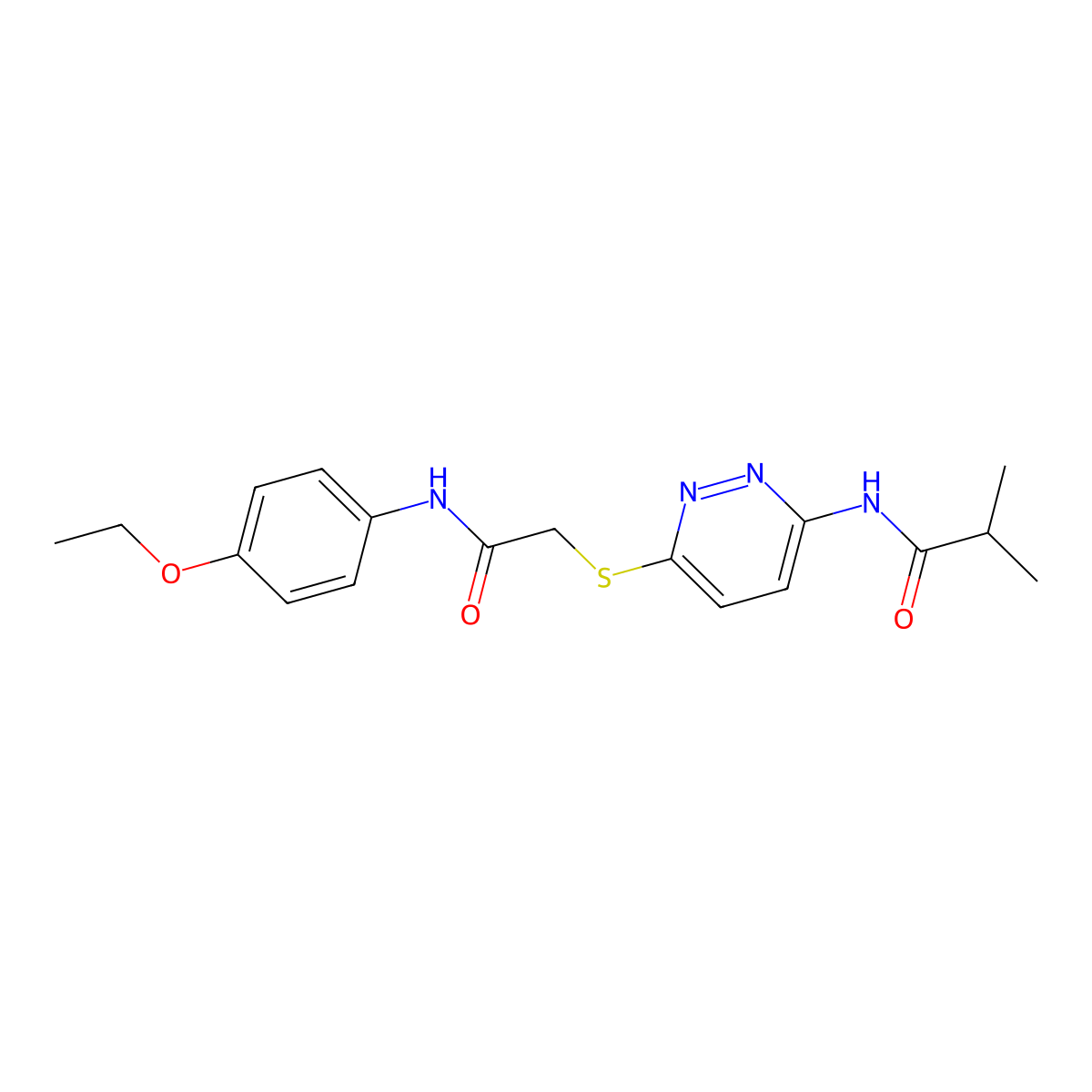 N-[6-({[(4-ethoxyphenyl)carbamoyl]methyl}sulfanyl)pyridazin-3-yl]-2-methylpropanamide molecular structure, CAS 1021255-53-7