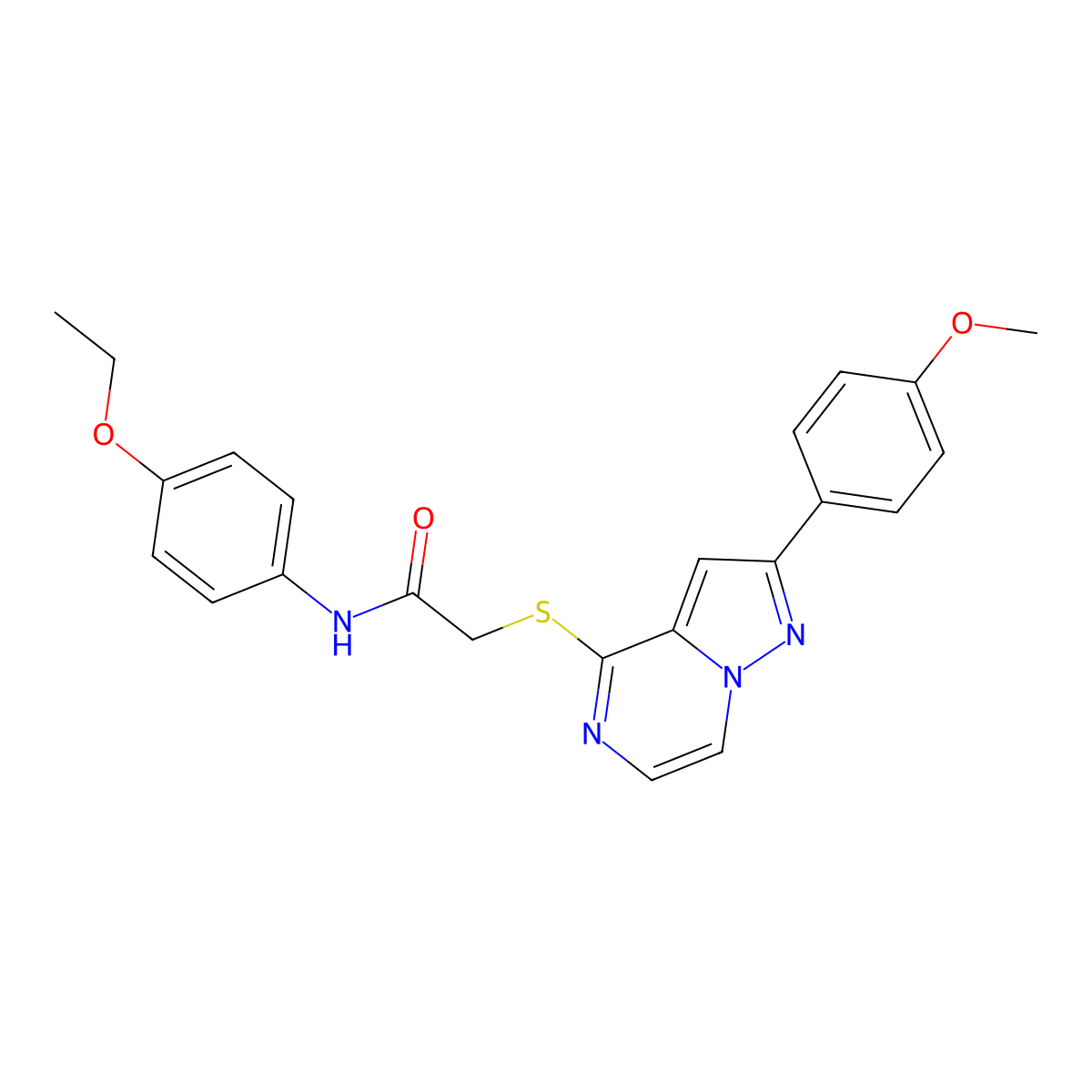N-(4-ethoxyphenyl)-2-{[2-(4-methoxyphenyl)pyrazolo[1,5-a]pyrazin-4-yl]sulfanyl}acetamide molecular structure, CAS 1021255-55-9