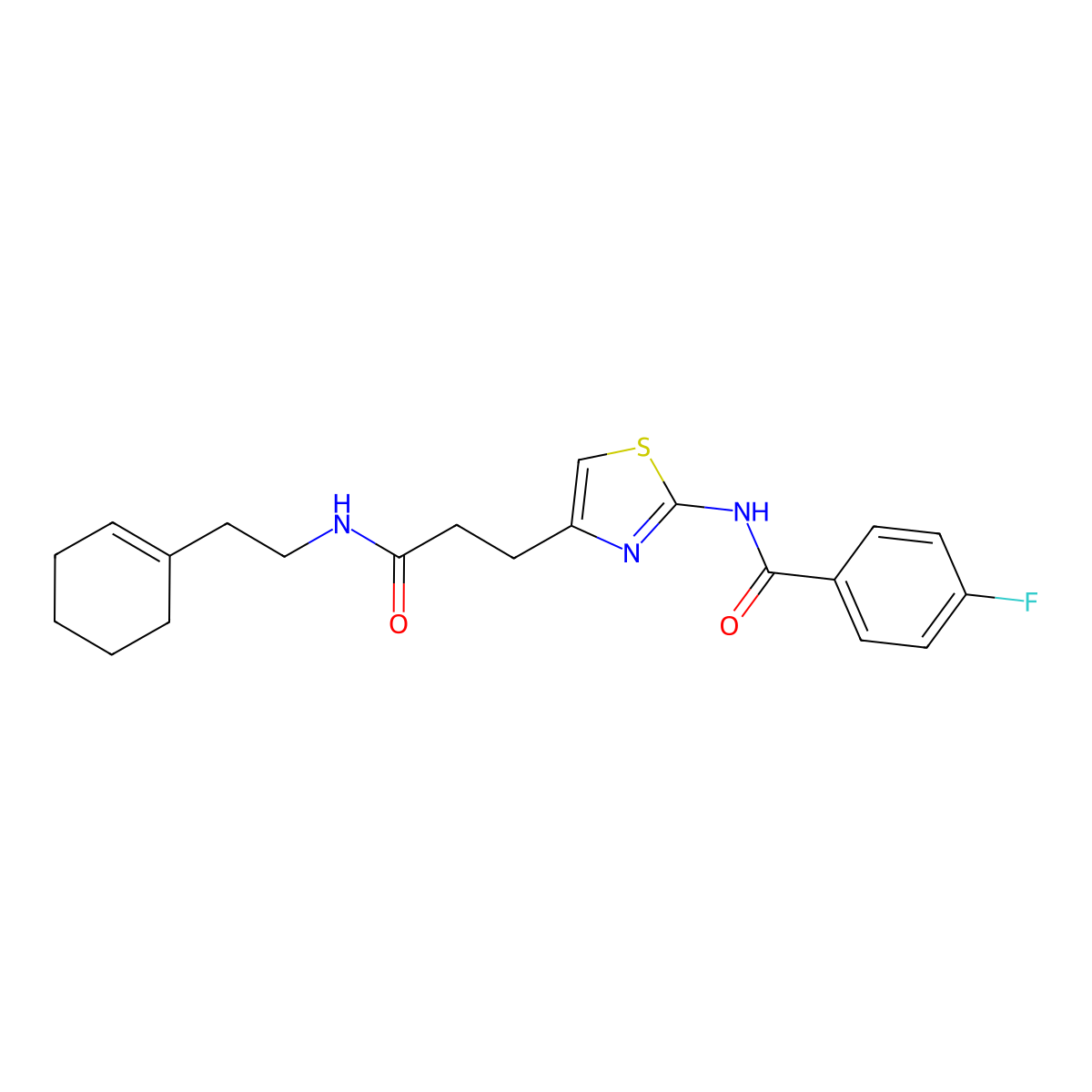 N-(4-(3-((2-(cyclohex-1-en-1-yl)ethyl)amino)-3-oxopropyl)thiazol-2-yl)-4-fluorobenzamide molecular structure, CAS 1021255-57-1