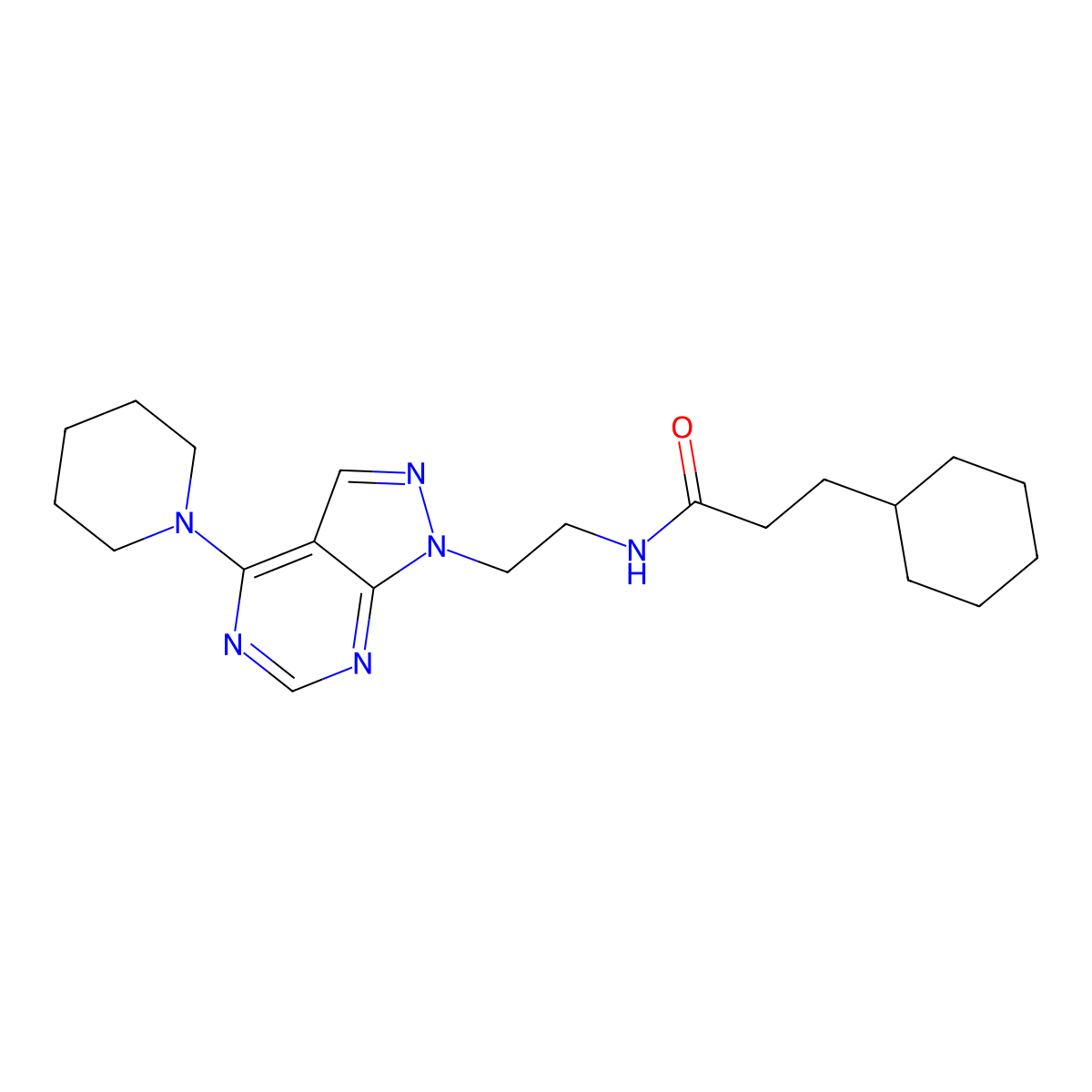 3-cyclohexyl-N-{2-[4-(piperidin-1-yl)-1H-pyrazolo[3,4-d]pyrimidin-1-yl]ethyl}propanamide molecular structure, CAS 1021255-62-8