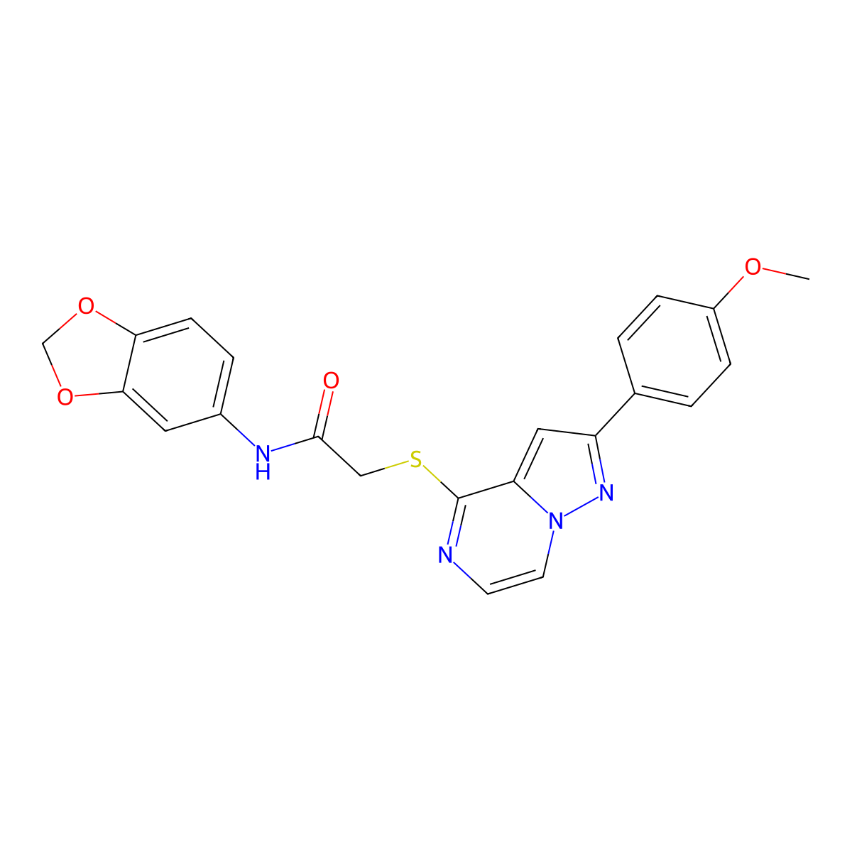 N-1,3-benzodioxol-5-yl-2-{[2-(4-methoxyphenyl)pyrazolo[1,5-a]pyrazin-4-yl]thio}acetamide molecular structure, CAS 1021255-65-1