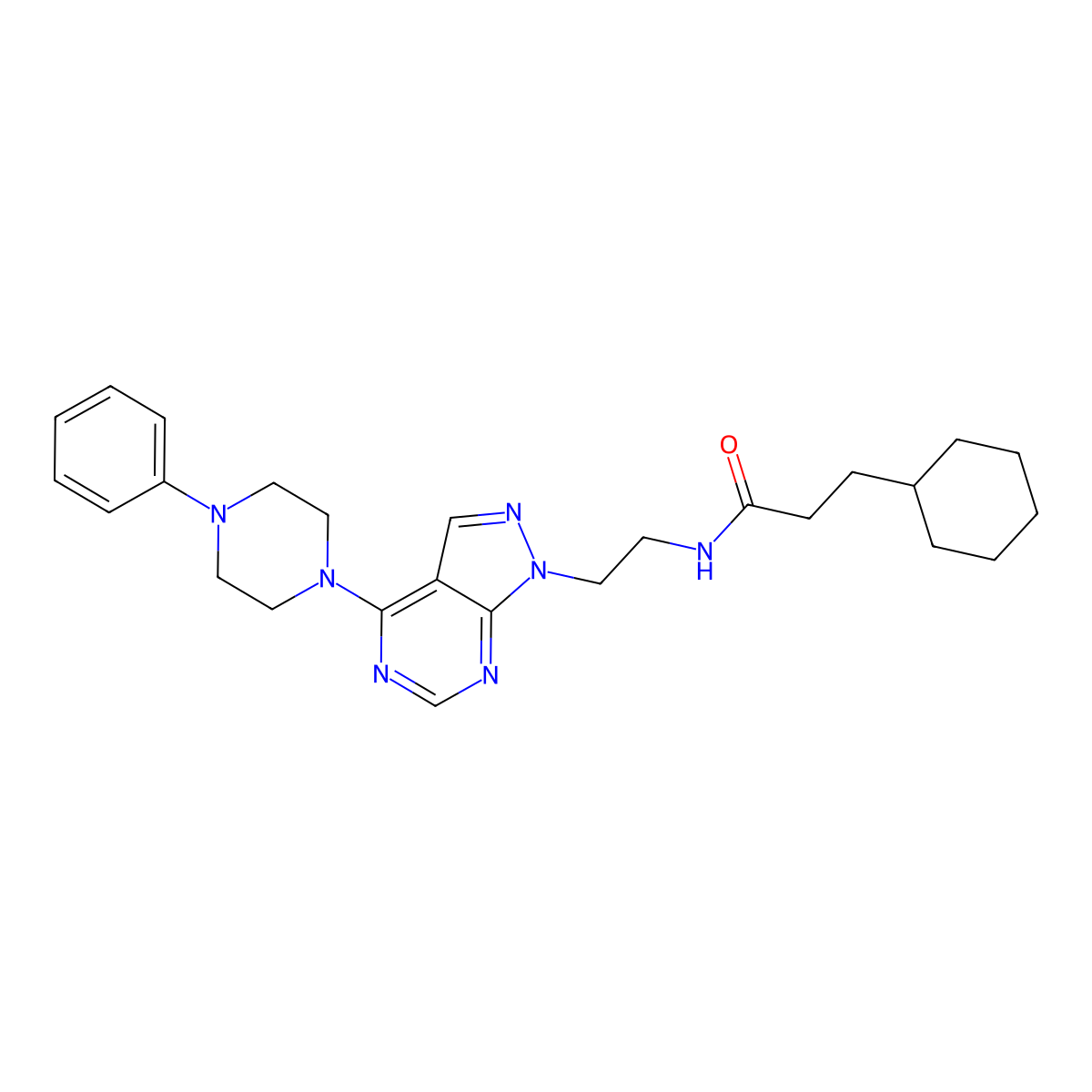 3-cyclohexyl-N-{2-[4-(4-phenylpiperazin-1-yl)-1H-pyrazolo[3,4-d]pyrimidin-1-yl]ethyl}propanamide molecular structure, CAS 1021255-66-2