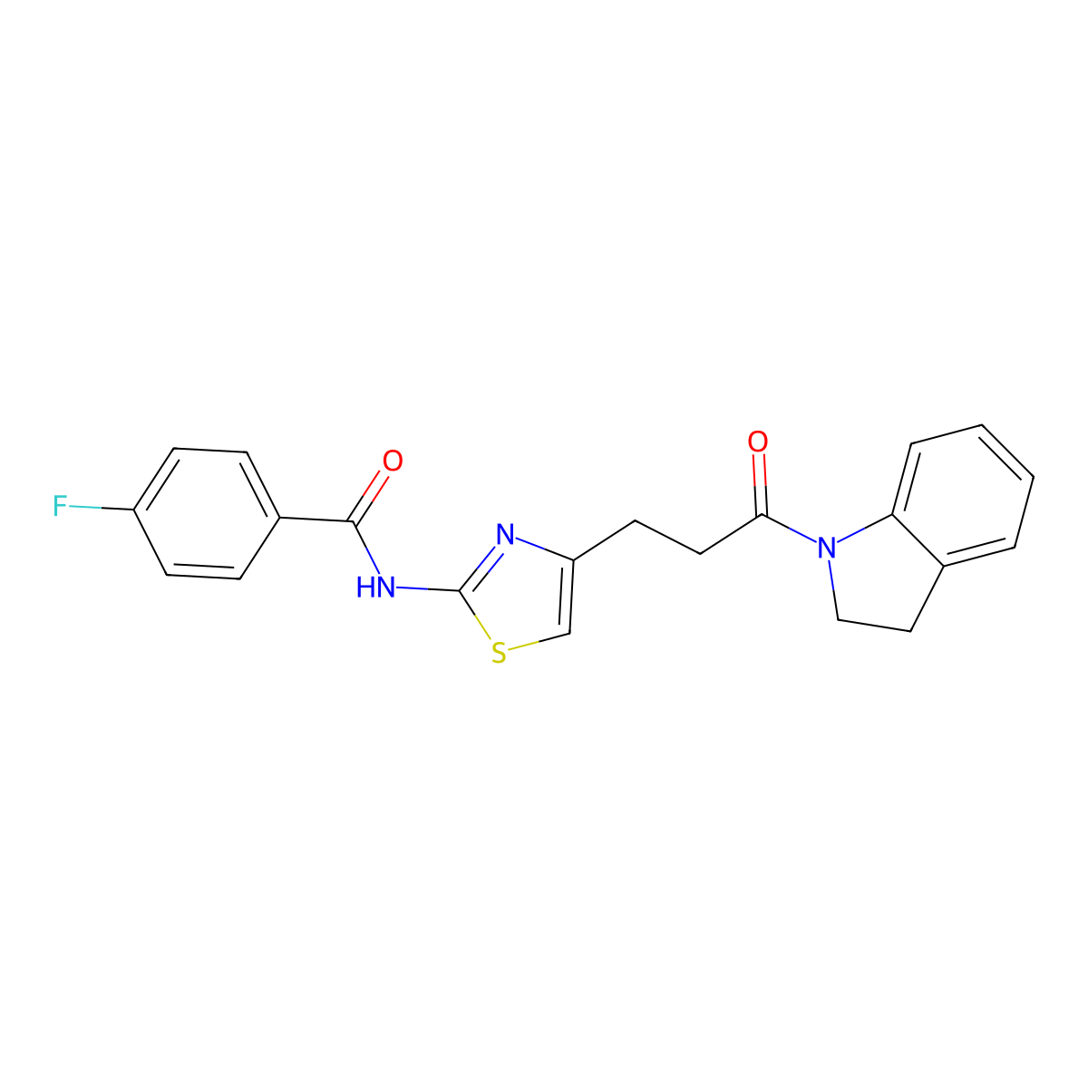 4-fluoro-N-(4-(3-(indolin-1-yl)-3-oxopropyl)thiazol-2-yl)benzamide molecular structure, CAS 1021255-68-4