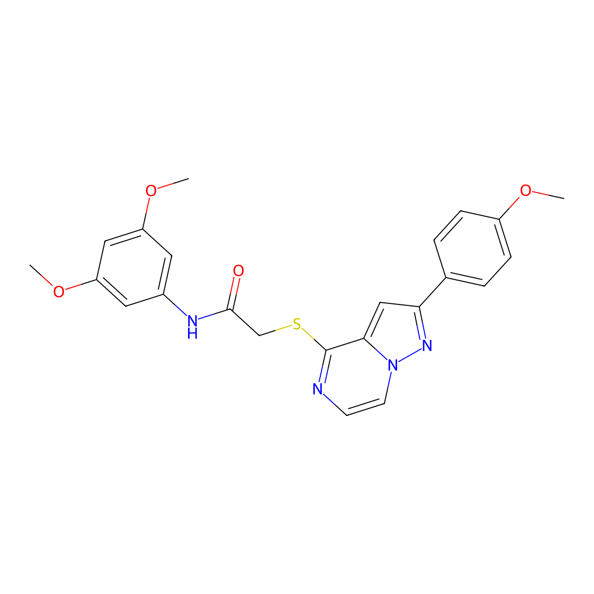 N-(3,5-dimethoxyphenyl)-2-{[2-(4-methoxyphenyl)pyrazolo[1,5-a]pyrazin-4-yl]sulfanyl}acetamide molecular structure, CAS 1021255-69-5