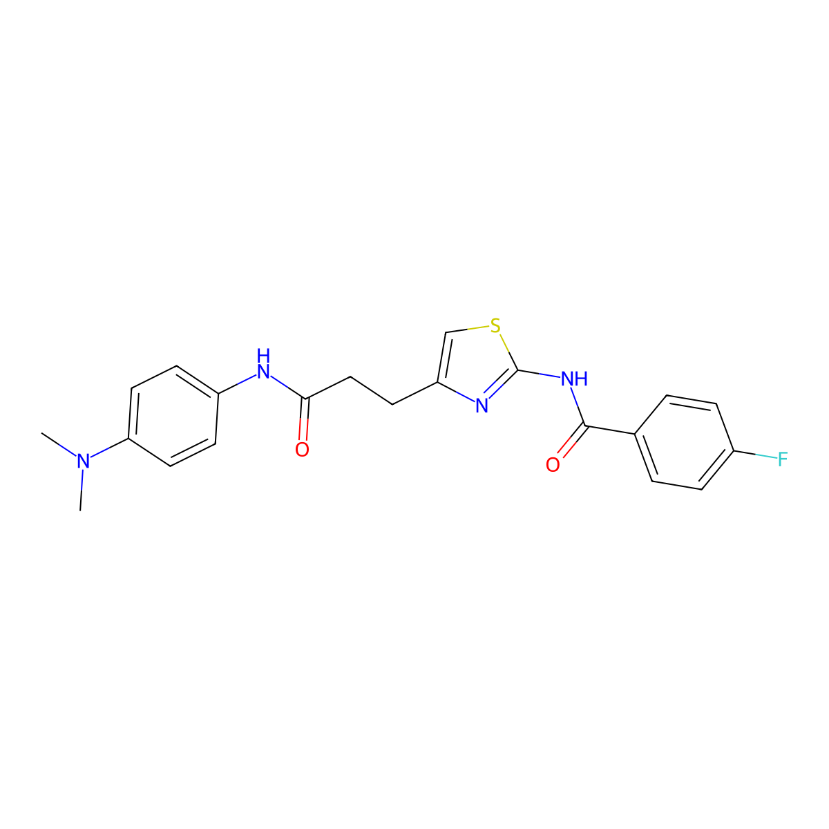 N-(4-(3-((4-(dimethylamino)phenyl)amino)-3-oxopropyl)thiazol-2-yl)-4-fluorobenzamide molecular structure, CAS 1021255-71-9