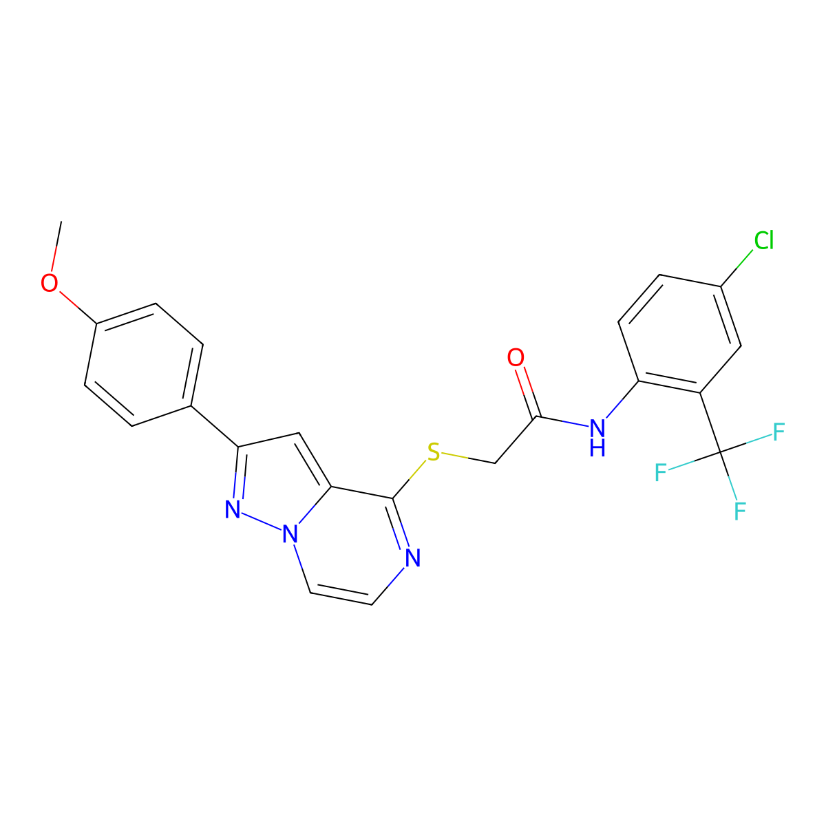 N-[4-chloro-2-(trifluoromethyl)phenyl]-2-{[2-(4-methoxyphenyl)pyrazolo[1,5-a]pyrazin-4-yl]sulfanyl}acetamide molecular structure, CAS 1021255-75-3
