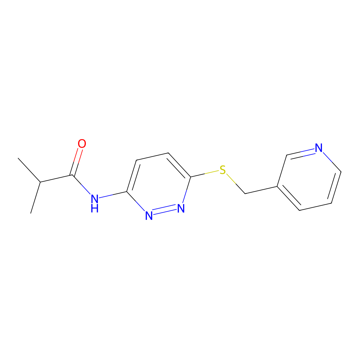 2-methyl-N-(6-{[(pyridin-3-yl)methyl]sulfanyl}pyridazin-3-yl)propanamide molecular structure, CAS 1021255-76-4