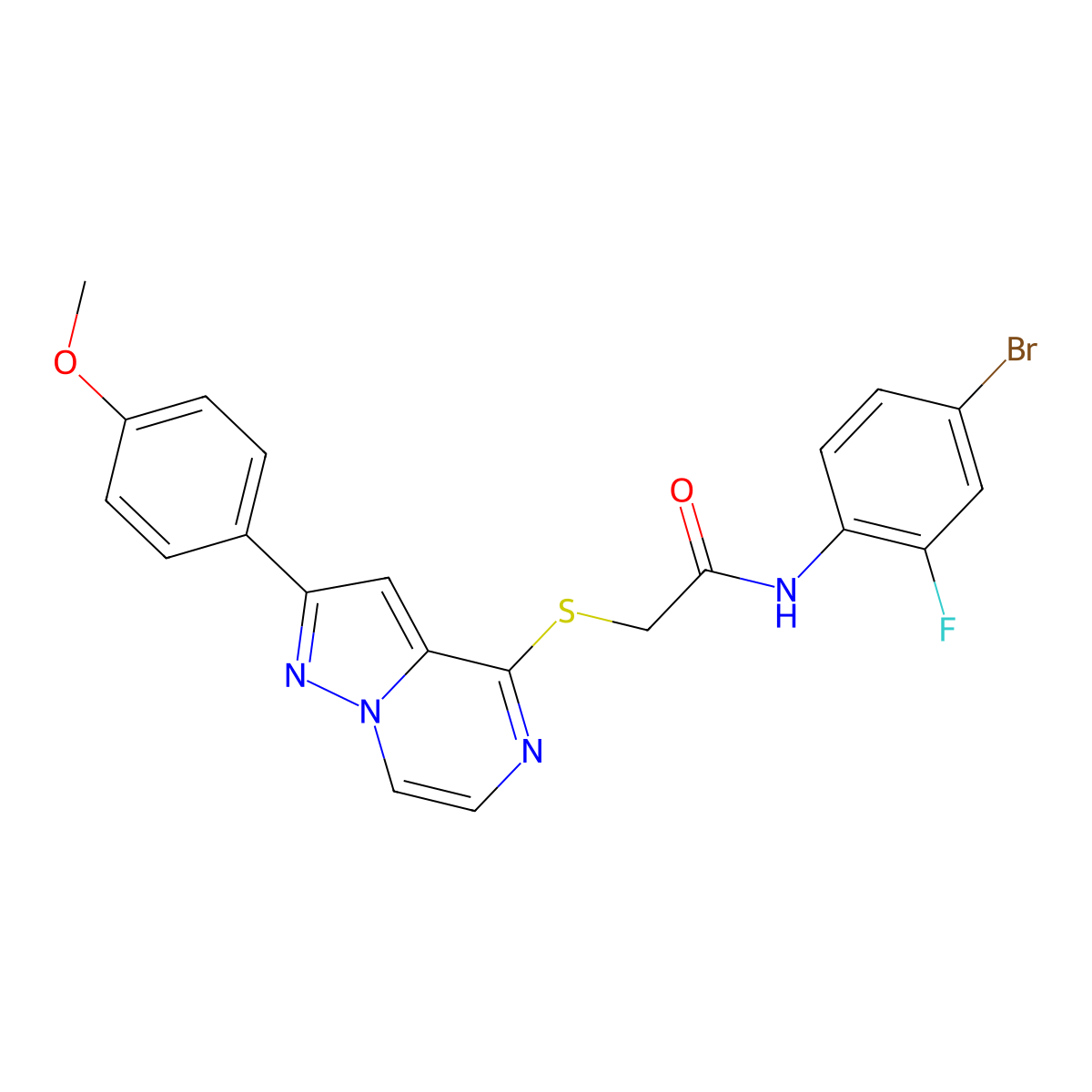 N-(4-bromo-2-fluorophenyl)-2-{[2-(4-methoxyphenyl)pyrazolo[1,5-a]pyrazin-4-yl]sulfanyl}acetamide molecular structure, CAS 1021255-78-6