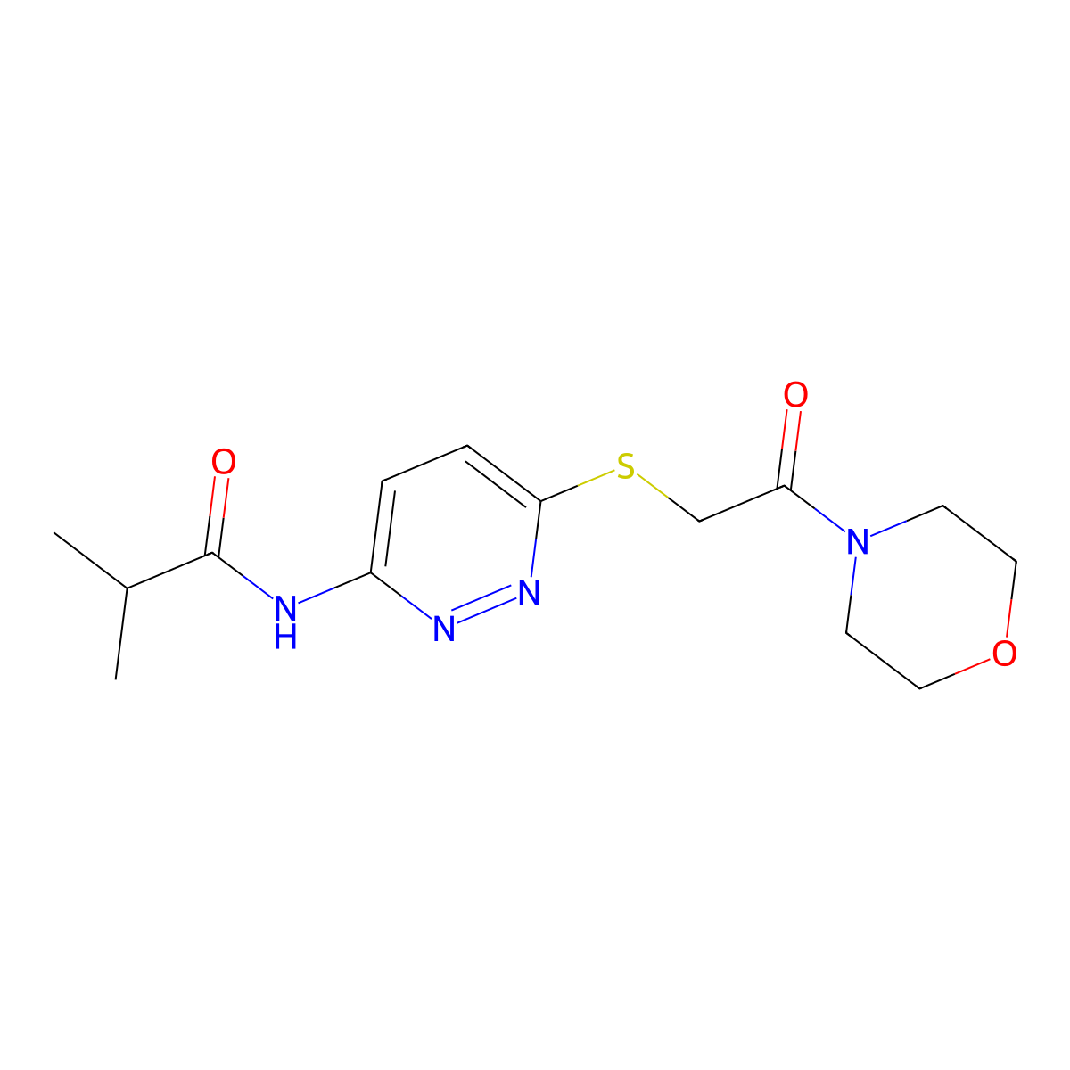 2-methyl-N-(6-{[2-(morpholin-4-yl)-2-oxoethyl]sulfanyl}pyridazin-3-yl)propanamide molecular structure, CAS 1021255-79-7