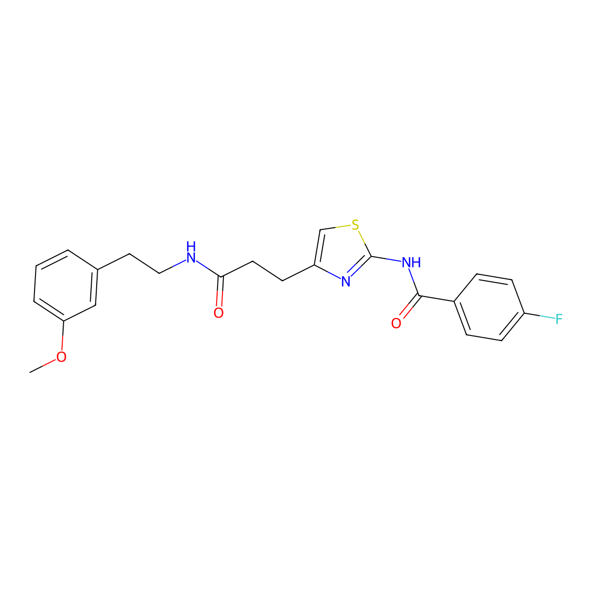 4-fluoro-N-(4-(3-((3-methoxyphenethyl)amino)-3-oxopropyl)thiazol-2-yl)benzamide molecular structure, CAS 1021255-83-3
