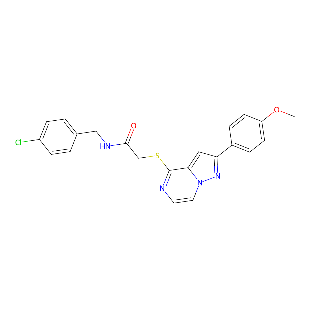 N-(4-chlorobenzyl)-2-{[2-(4-methoxyphenyl)pyrazolo[1,5-a]pyrazin-4-yl]thio}acetamide molecular structure, CAS 1021255-84-4
